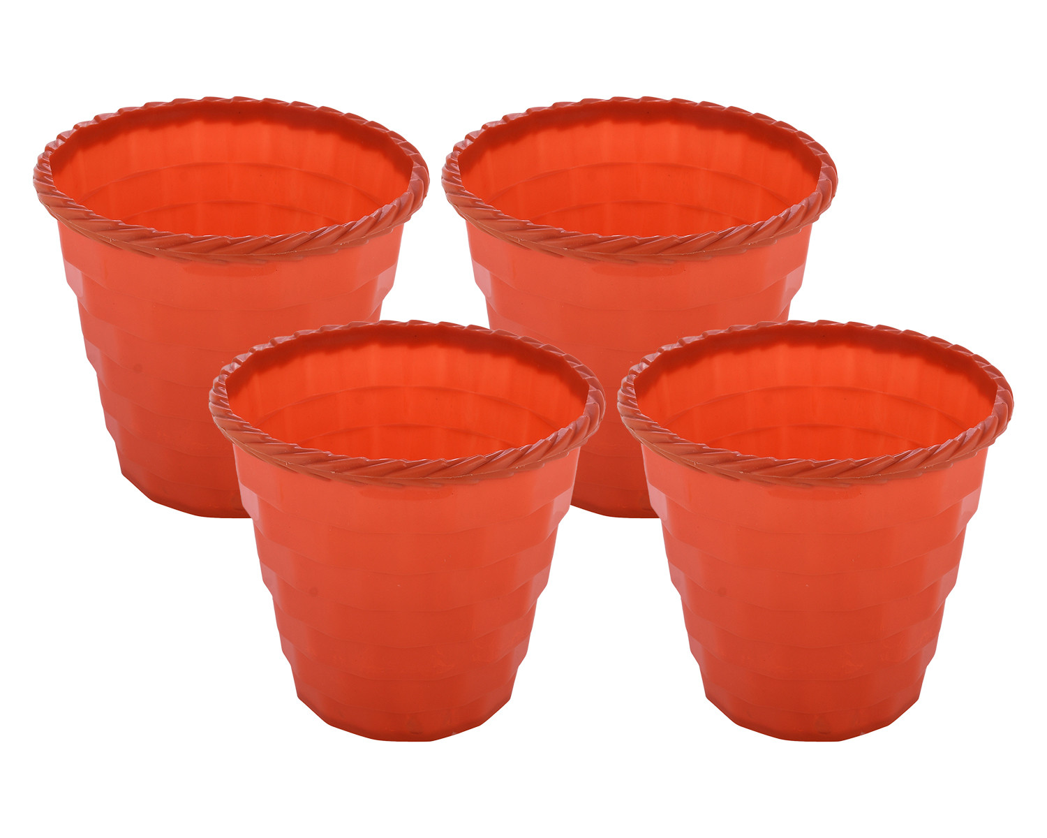 Kuber Industries Brick Flower Pot|Durable Plastic Flower Pots|Planters for Home Décor|Garden|Living Room|Balcony|8 Inch|(Orange)