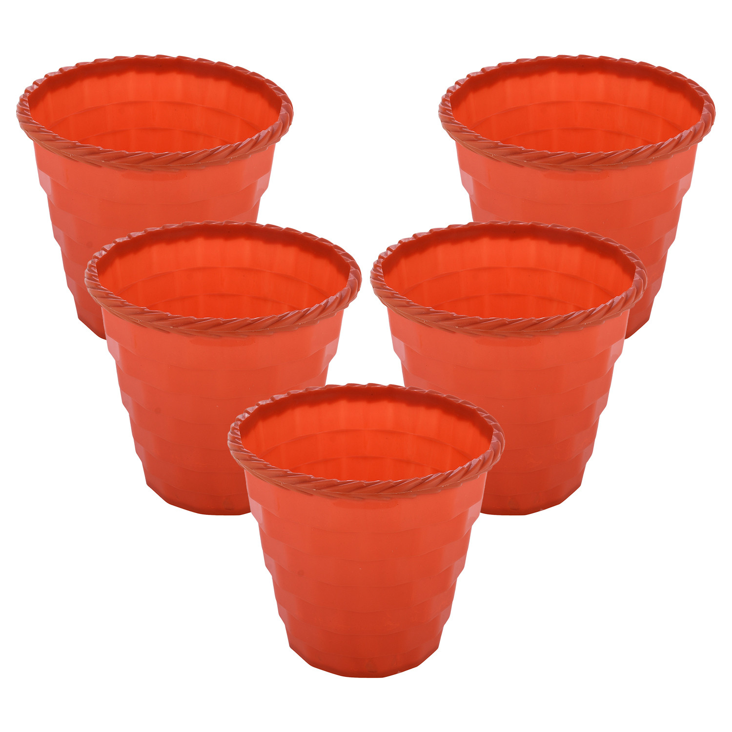 Kuber Industries Brick Flower Pot|Durable Plastic Flower Pots|Planters for Home Décor|Garden|Living Room|Balcony|8 Inch|(Orange)