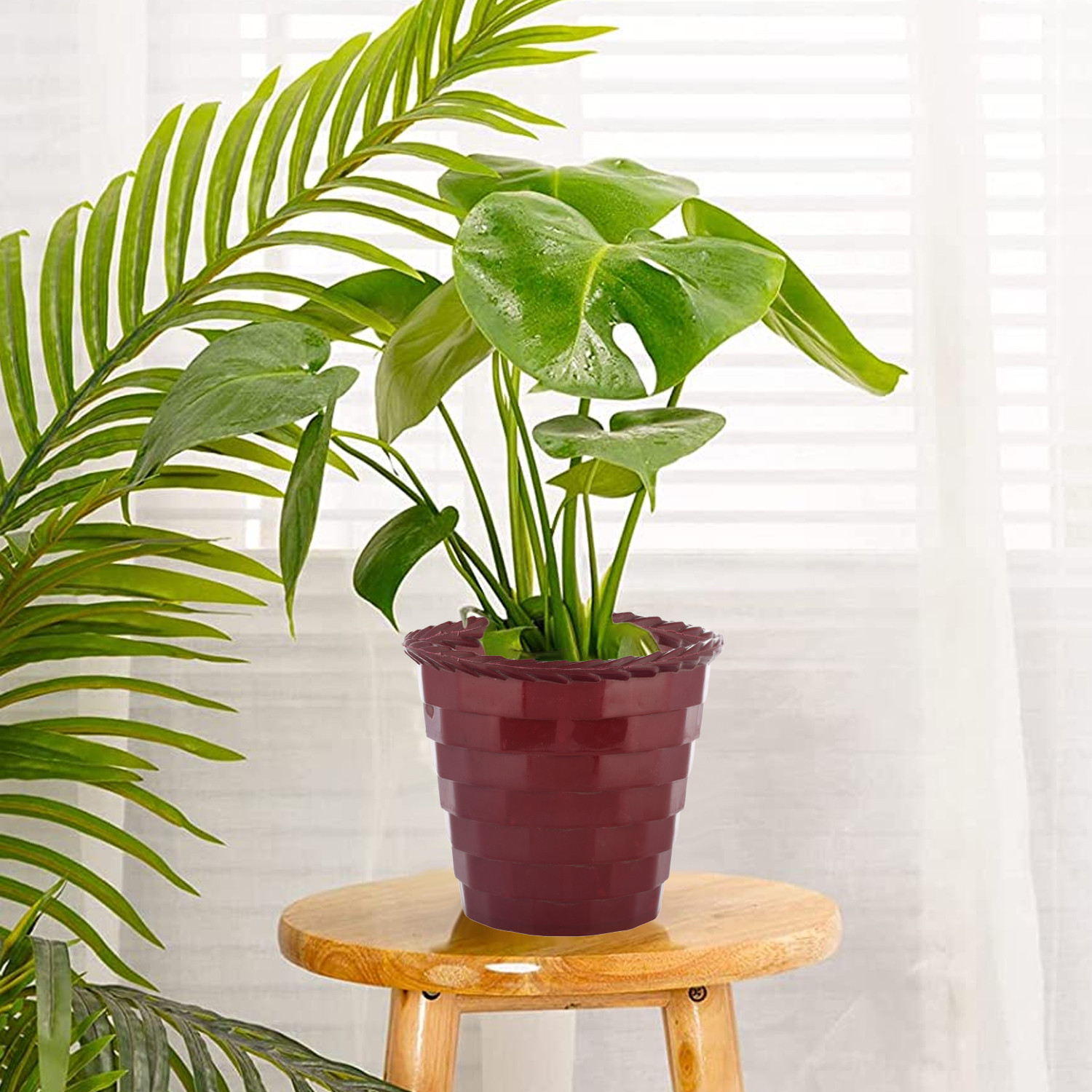 Kuber Industries Brick Flower Pot|Durable Plastic Flower Pots|Planters for Home Décor|Garden|Living Room|Balcony|8 Inch|(Maroon)