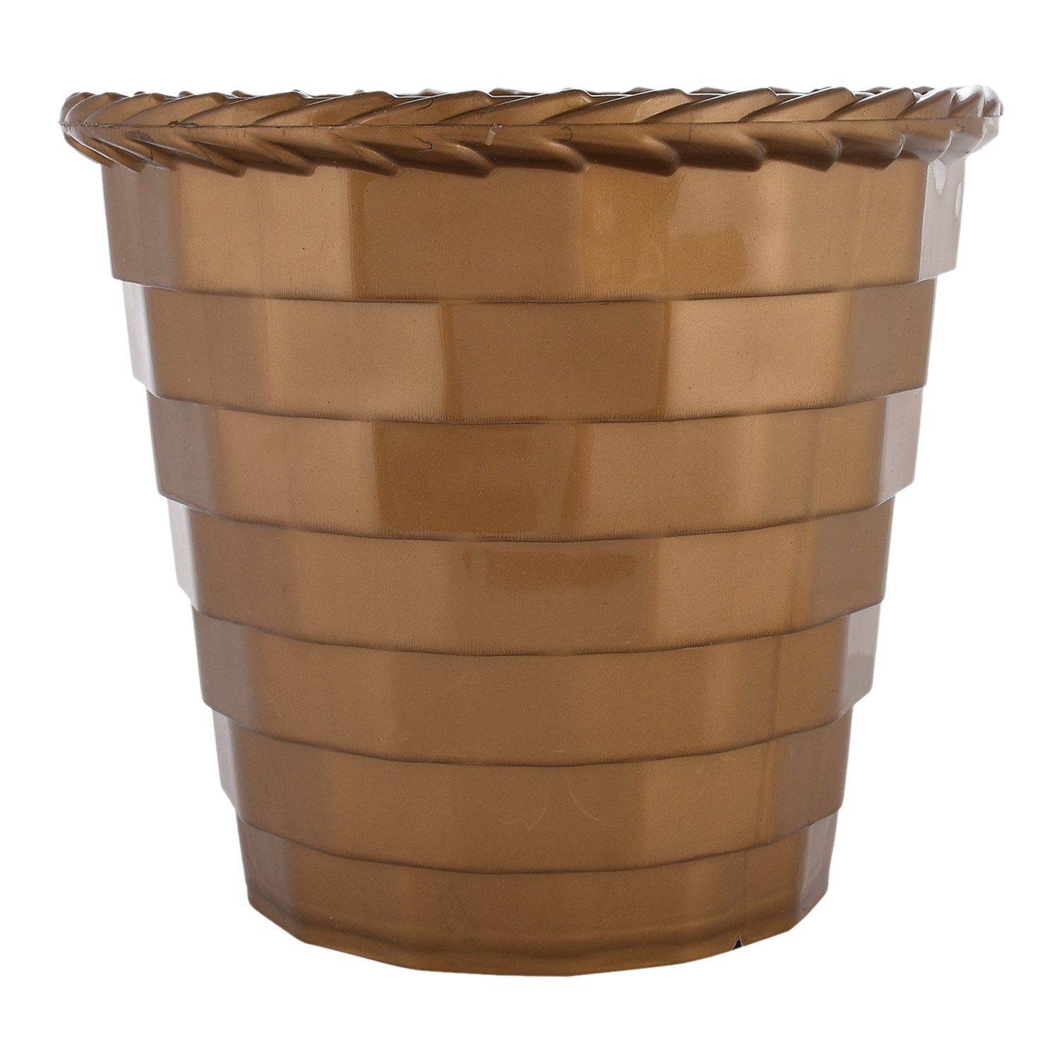 Kuber Industries Brick Flower Pot|Durable Plastic Flower Pots|Planters for Home Décor|Garden|Living Room|Balcony|8 Inch (Golden)