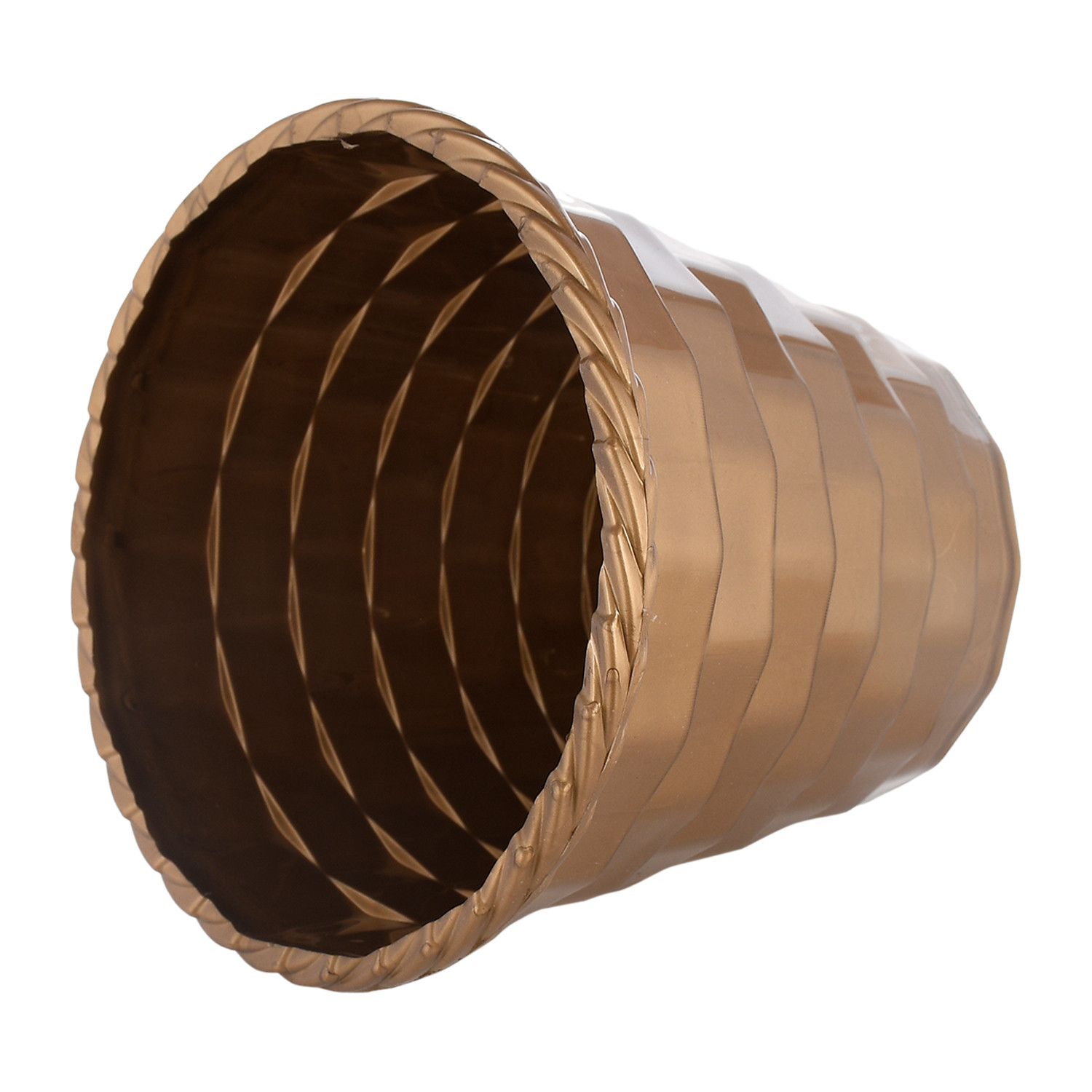 Kuber Industries Brick Flower Pot|Durable Plastic Flower Pots|Planters for Home Décor|Garden|Living Room|Balcony|8 Inch (Golden)