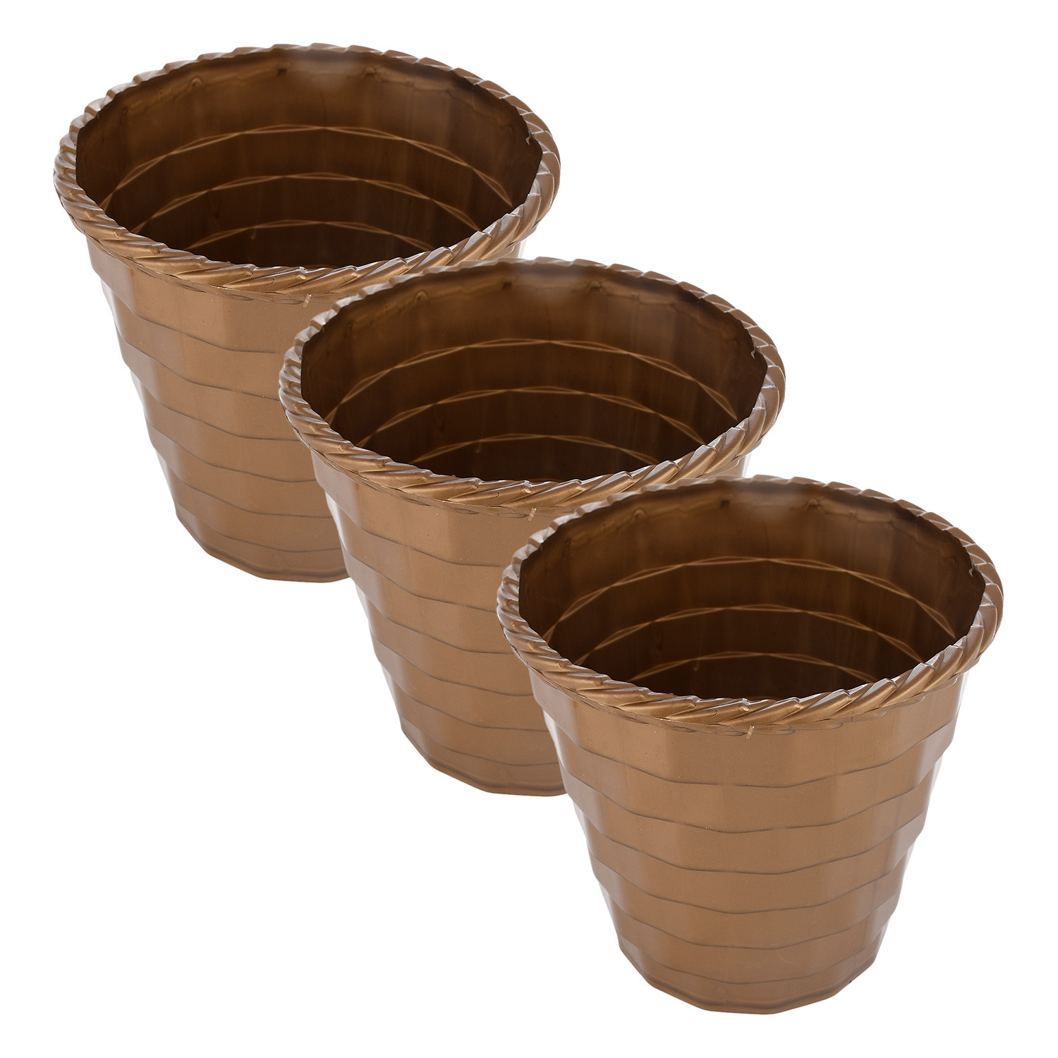 Kuber Industries Brick Flower Pot|Durable Plastic Flower Pots|Planters for Home Décor|Garden|Living Room|Balcony|8 Inch (Golden)