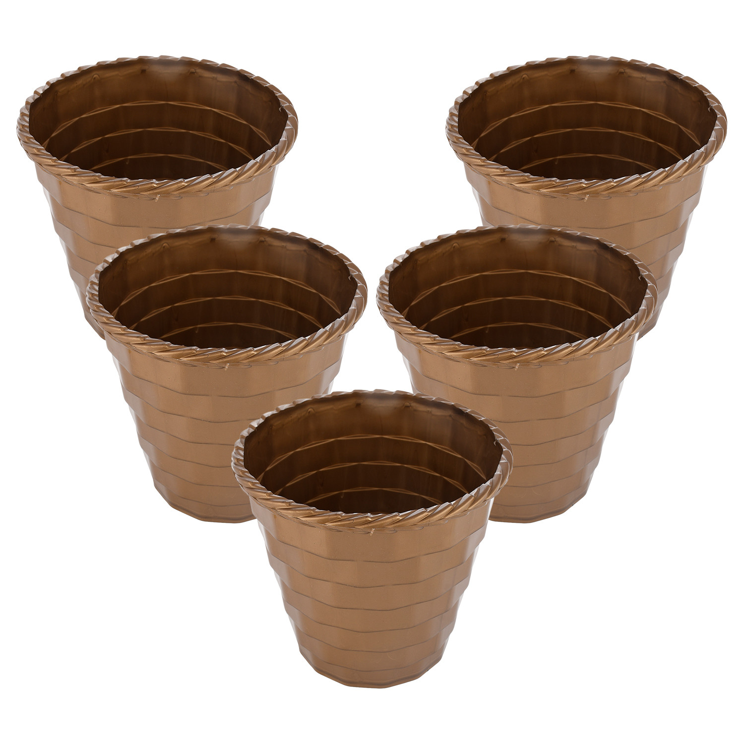 Kuber Industries Brick Flower Pot|Durable Plastic Flower Pots|Planters for Home Décor|Garden|Living Room|Balcony|8 Inch (Golden)