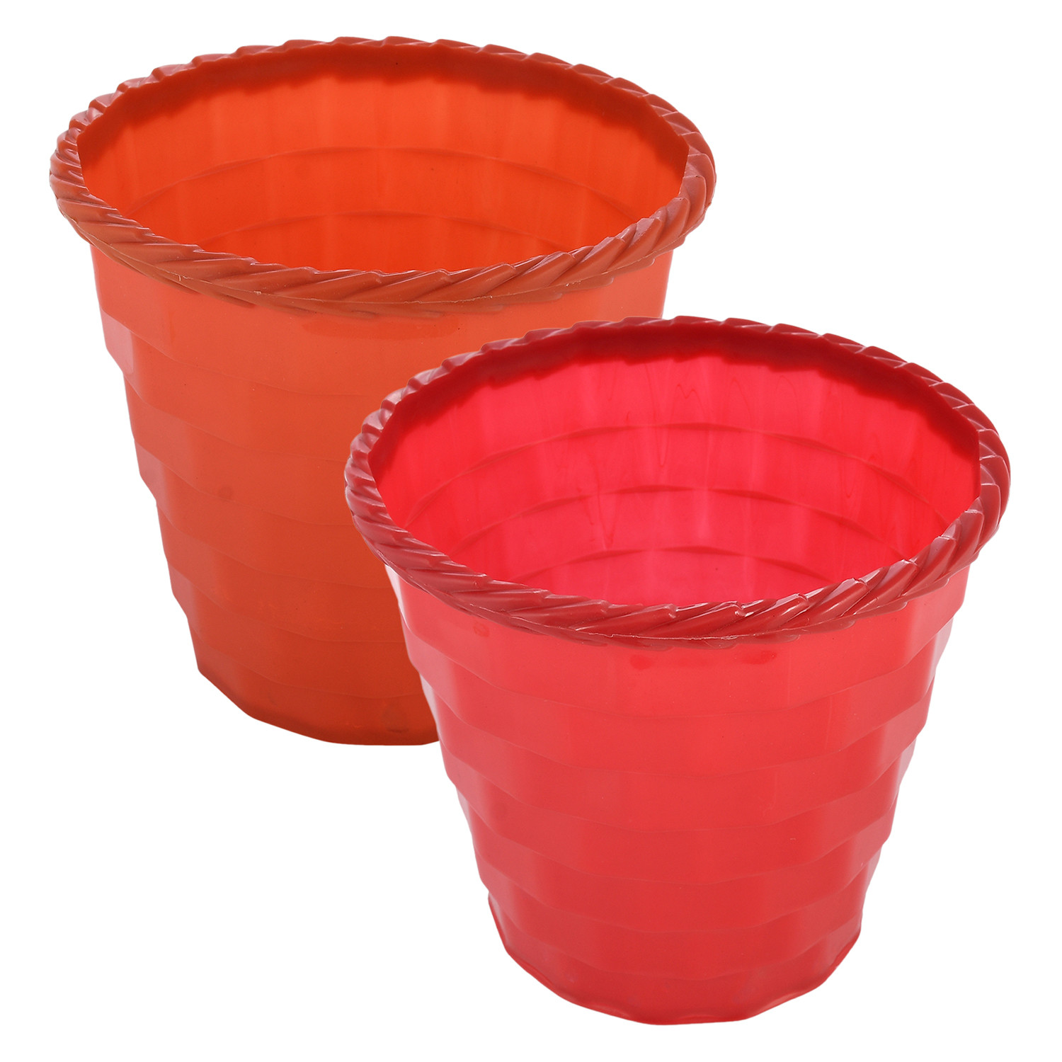 Kuber Industries Brick Flower Pot|Durable Plastic Flower Pots|Planters for Home Décor|Garden|Living Room|Balcony|8 Inch|Pack of 2 (Red & Orange)