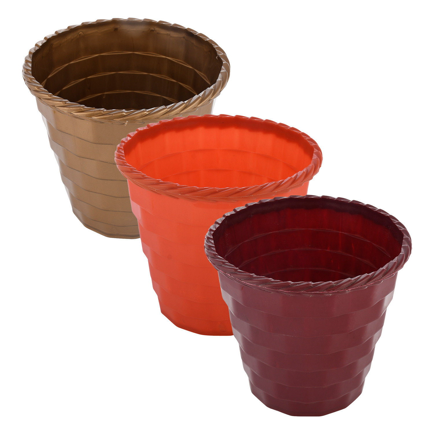 Kuber Industries Brick Flower Pot|Durable Plastic Flower Pots|Planters for Home Décor|Garden|Living Room|Balcony|8 Inch|Pack of 3 (Multicolor)
