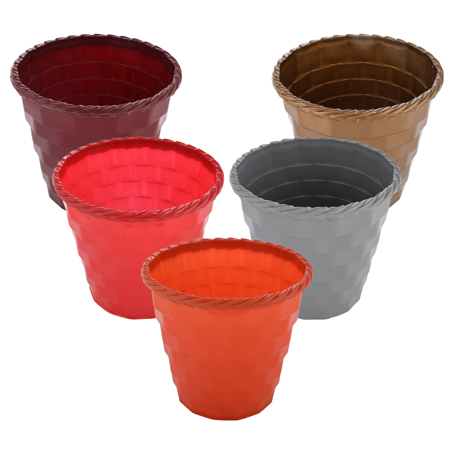 Kuber Industries Brick Flower Pot|Durable Plastic Flower Pots|Planters for Home Décor|Garden|Living Room|Balcony|8 Inch|Pack of 5 (Multicolor)