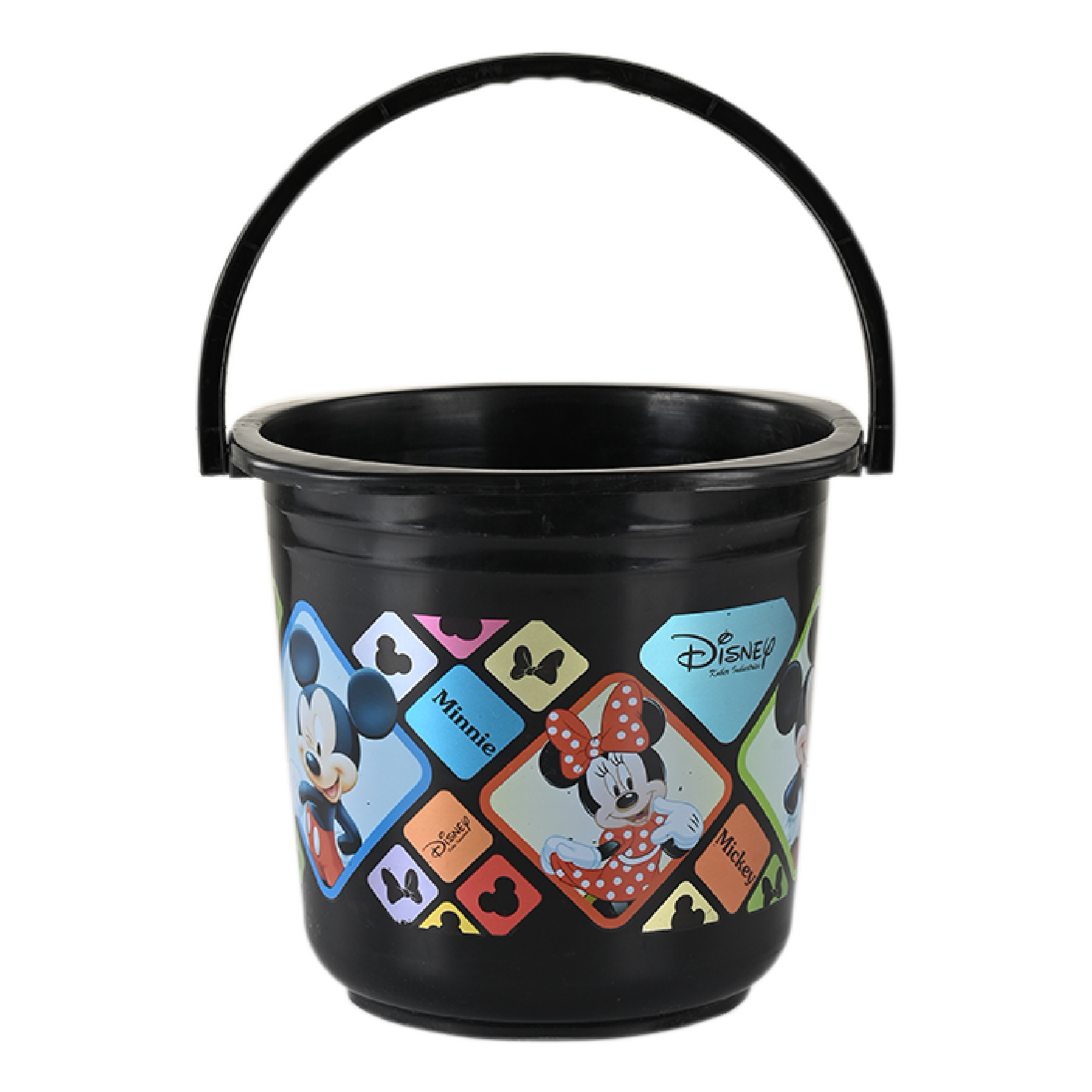 Kuber Industries Bucket  16 LTR  Water Bucket for Bathroom  Check Disney  Plastic Bucket for Kitchen  Balti for Bathroom  Portable Bucket  Kitchen accessories items  Black
