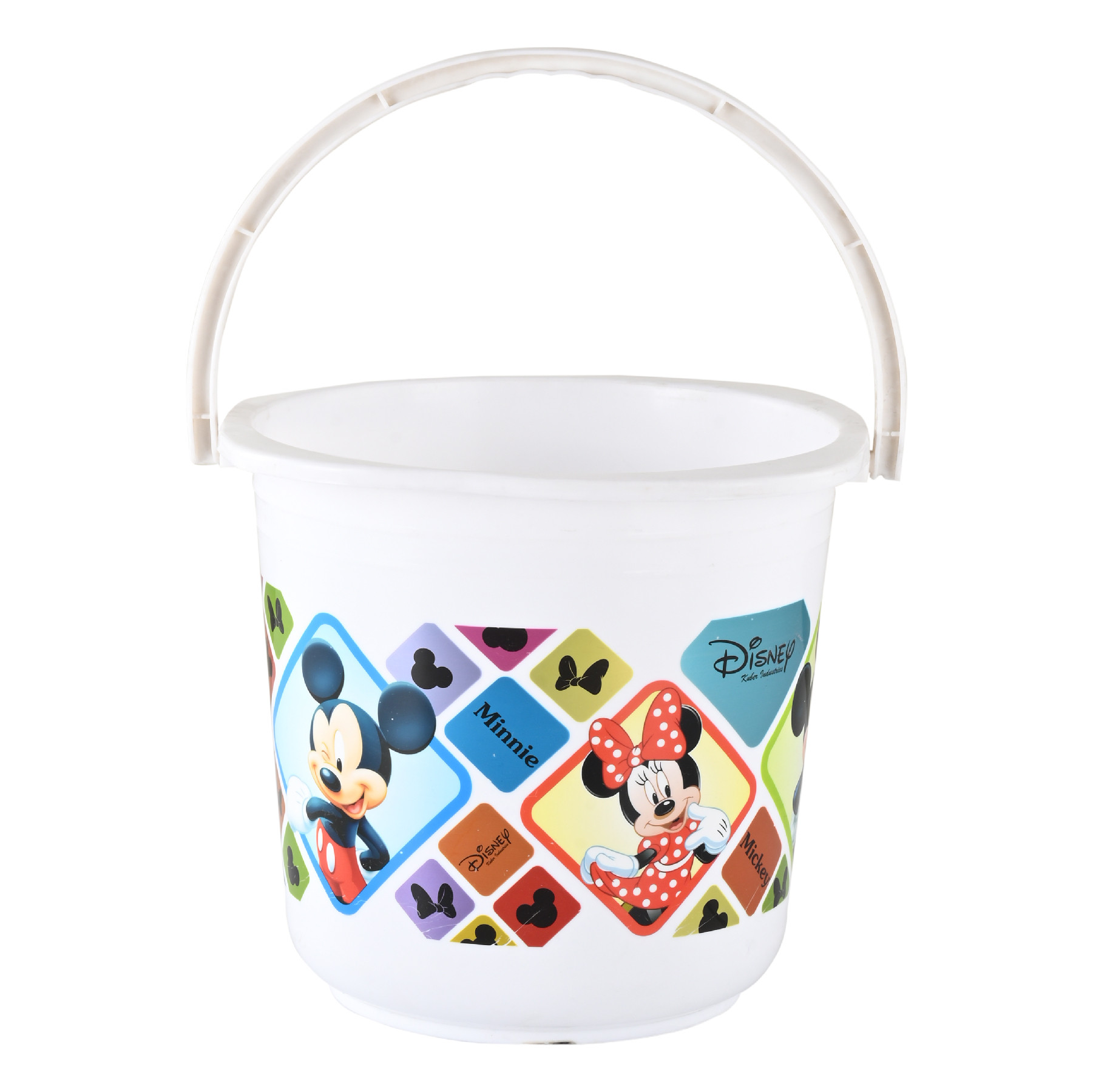 Kuber Industries Bucket  16 LTR  Water Bucket for Bathroom  Check Disney  Plastic Bucket for Kitchen  Balti for Bathroom  Portable Bucket  Kitchen accessories items  White