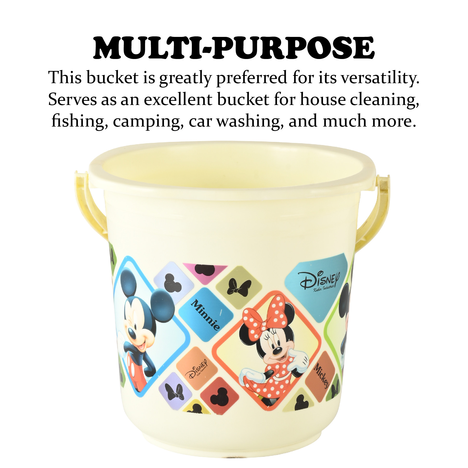 Kuber Industries Bucket  16 LTR  Water Bucket for Bathroom  Check Disney  Plastic Bucket for Kitchen  Balti for Bathroom  Portable Bucket  Kitchen accessories items  Cream