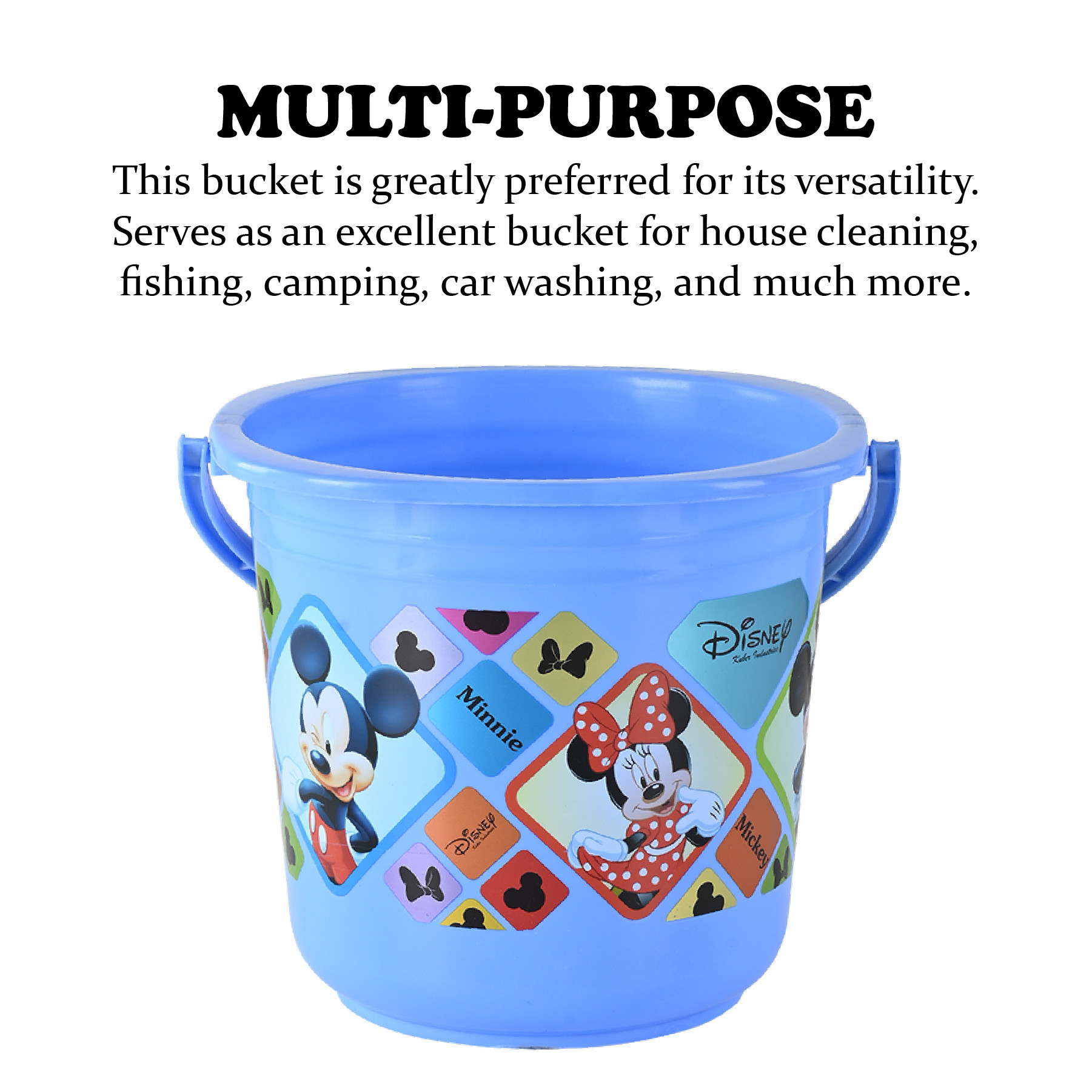 Kuber Industries Bucket  16 LTR  Water Bucket for Bathroom  Check Disney  Plastic Bucket for Kitchen  Balti for Bathroom  Portable Bucket  Kitchen accessories items  Blue