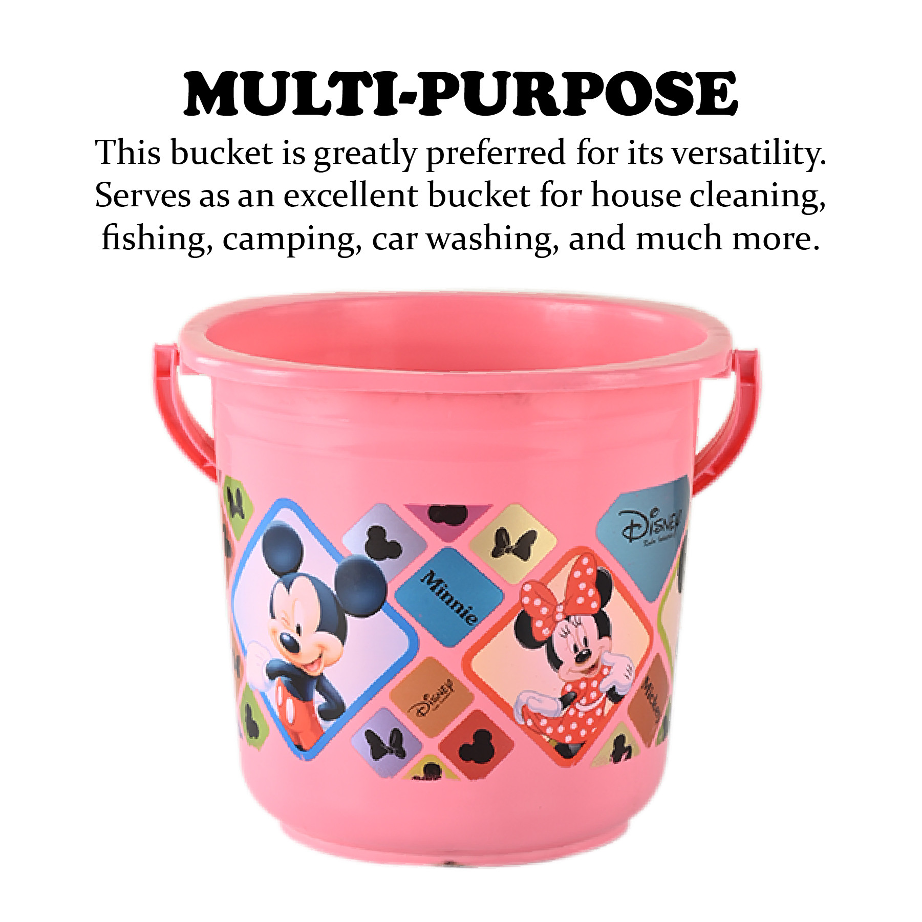 Kuber Industries Bucket  16 LTR  Water Bucket for Bathroom  Check Disney  Plastic Bucket for Kitchen  Balti for Bathroom  Portable Bucket  Kitchen accessories items  Pink
