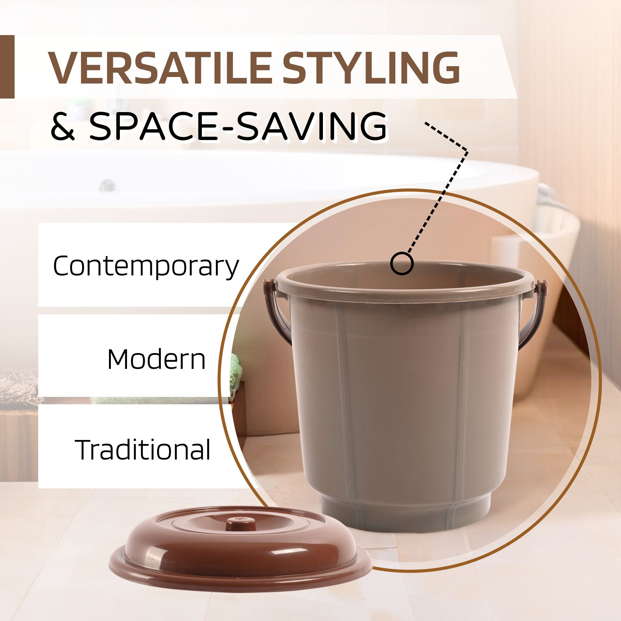 Kuber Industries Bucket  18 Liter Bucket for Bathroom  Balti for Bathroom  Plastic Bucket for Daily Use  Bucket with Lid  Handle  Water Storage Bucket  Bathroom Bucket  Mink Grey