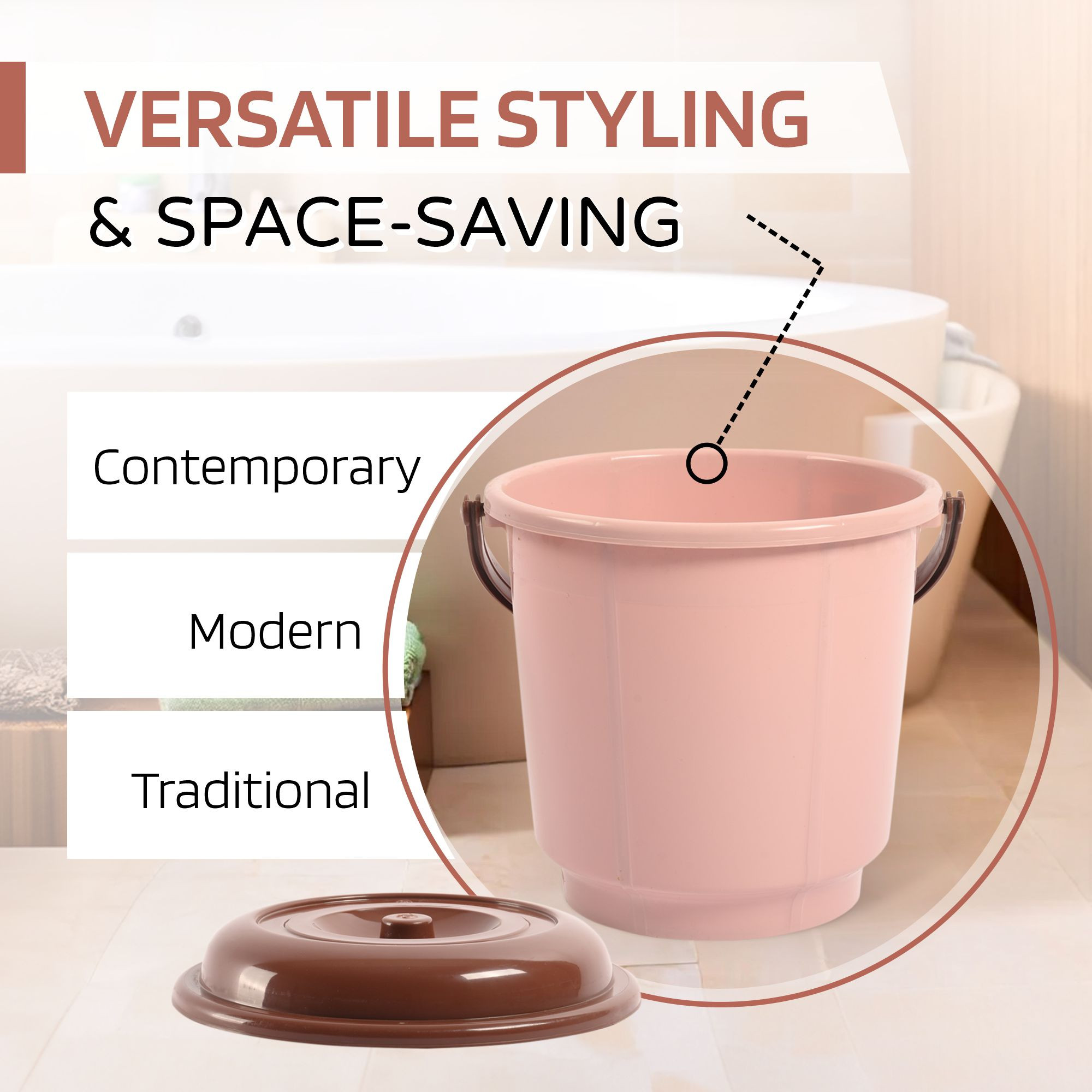 Kuber Industries Bucket  18 Liter Bucket for Bathroom  Balti for Bathroom  Plastic Bucket for Daily Use  Bucket with Lid  Handle  Water Storage Bucket  Bathroom Bucket  Peach