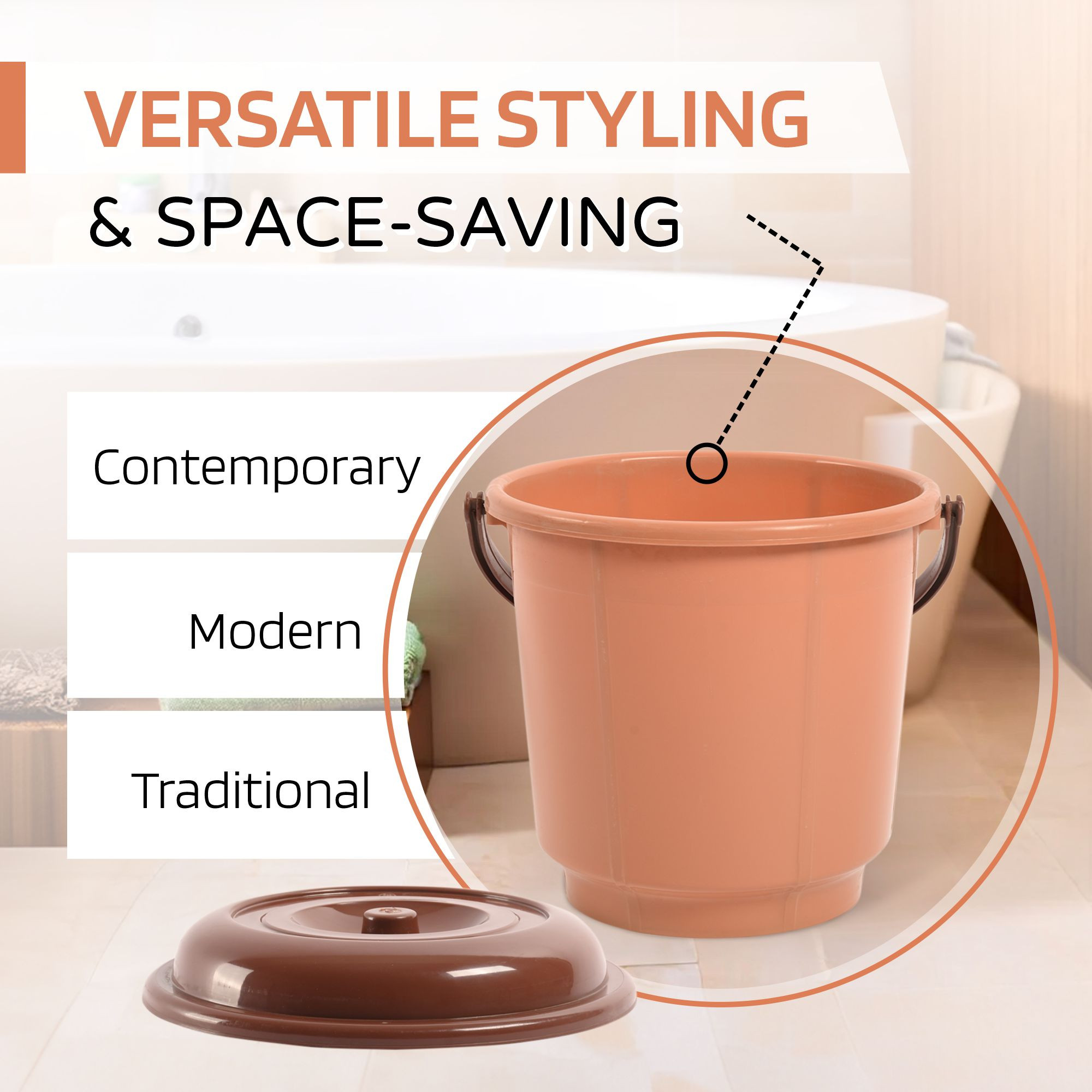 Kuber Industries Bucket  18 Liter Bucket for Bathroom  Balti for Bathroom  Plastic Bucket for Daily Use  Bucket with Lid  Handle  Water Storage Bucket  Bathroom Bucket  Coffee