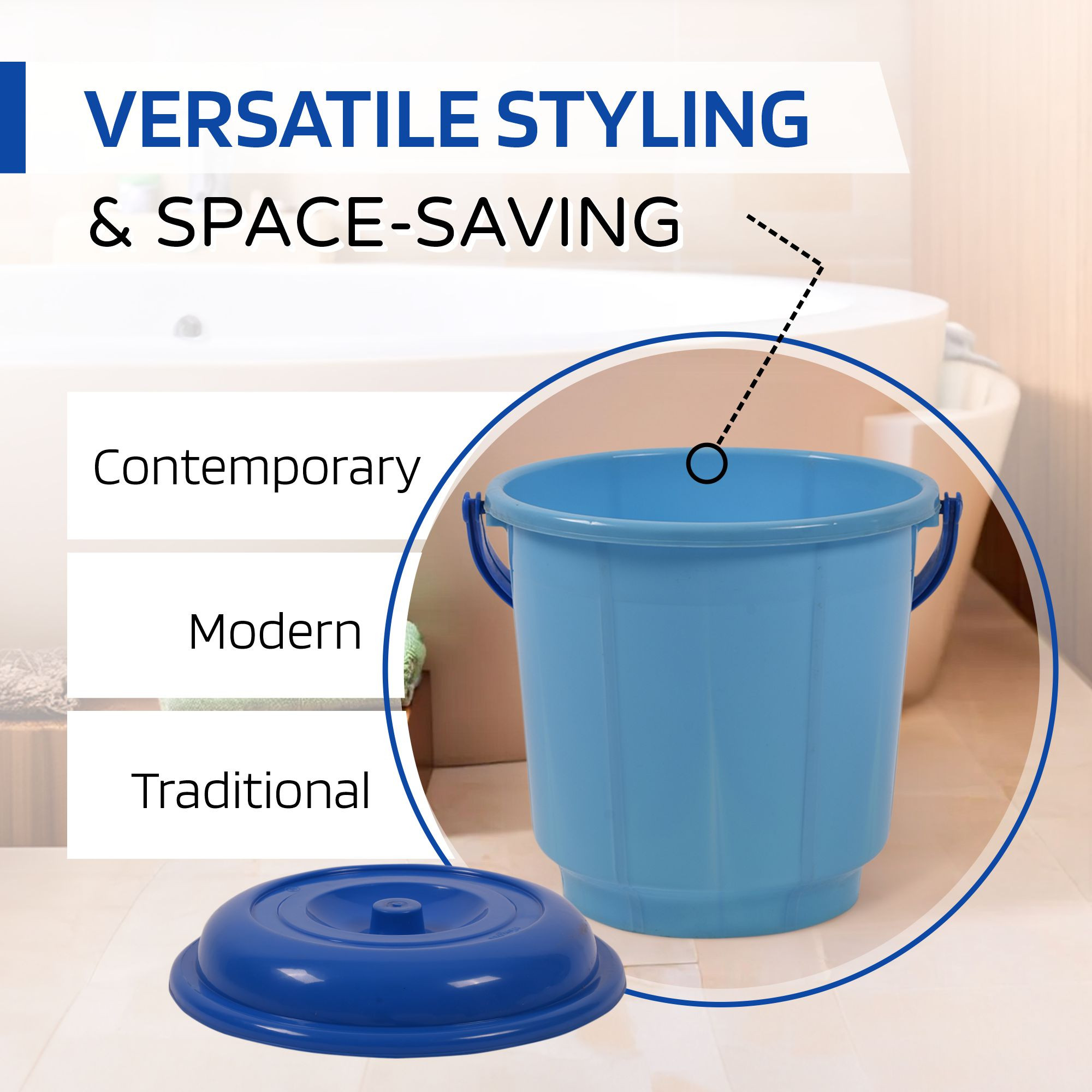 Kuber Industries Bucket  18 Liter Bucket for Bathroom  Balti for Bathroom  Plastic Bucket for Daily Use  Bucket with Lid  Handle  Water Storage Bucket  Bathroom Bucket  Blue