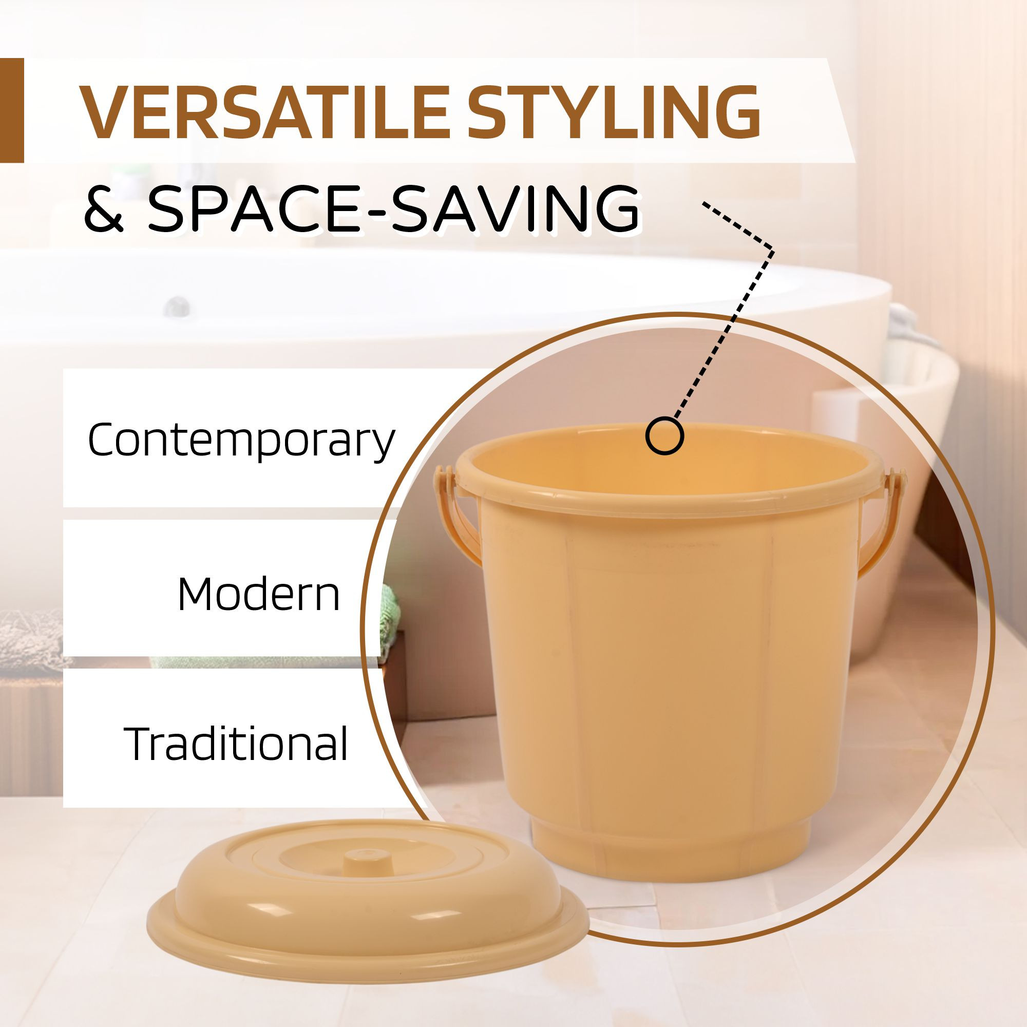 Kuber Industries Bucket  18 Liter Bucket for Bathroom  Balti for Bathroom  Plastic Bucket for Daily Use  Bucket with Lid  Handle  Water Storage Bucket  Bathroom Bucket  Cream