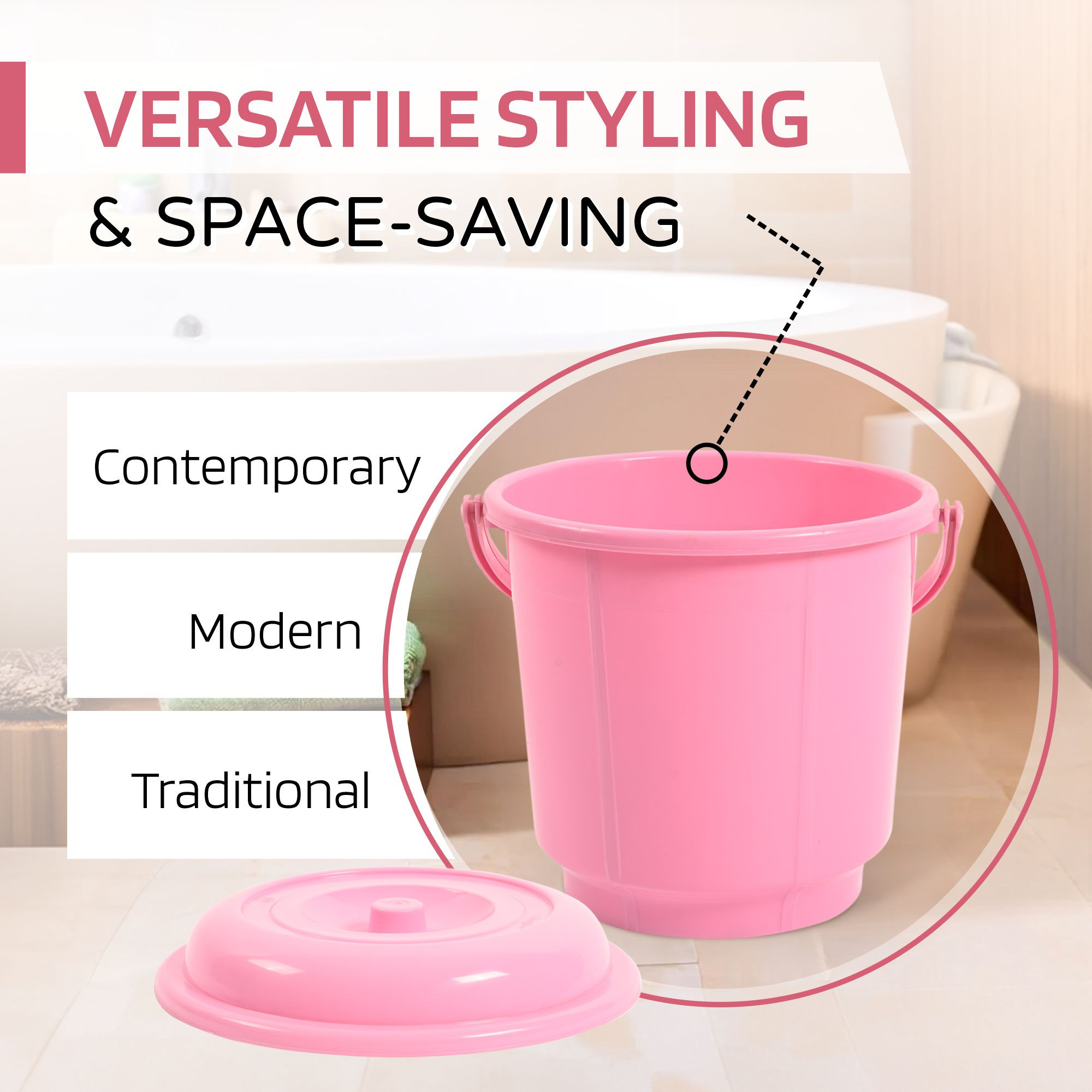 Kuber Industries Bucket  18 Liter Bucket for Bathroom  Balti for Bathroom  Plastic Bucket for Daily Use  Bucket with Lid  Handle  Water Storage Bucket  Bathroom Bucket  Pink