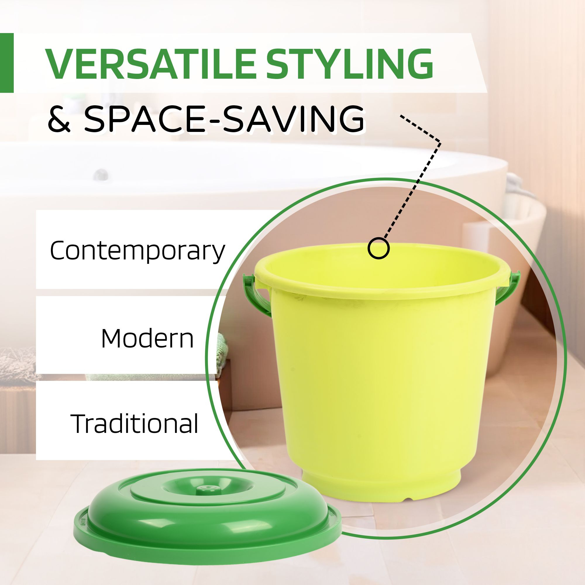 Kuber Industries Bucket  18 Liter Bucket for Bathroom  Balti for Bathroom  Plastic Bucket for Daily Use  Bucket with Lid  Handle  Water Storage Bucket  Bathroom Bucket  Green