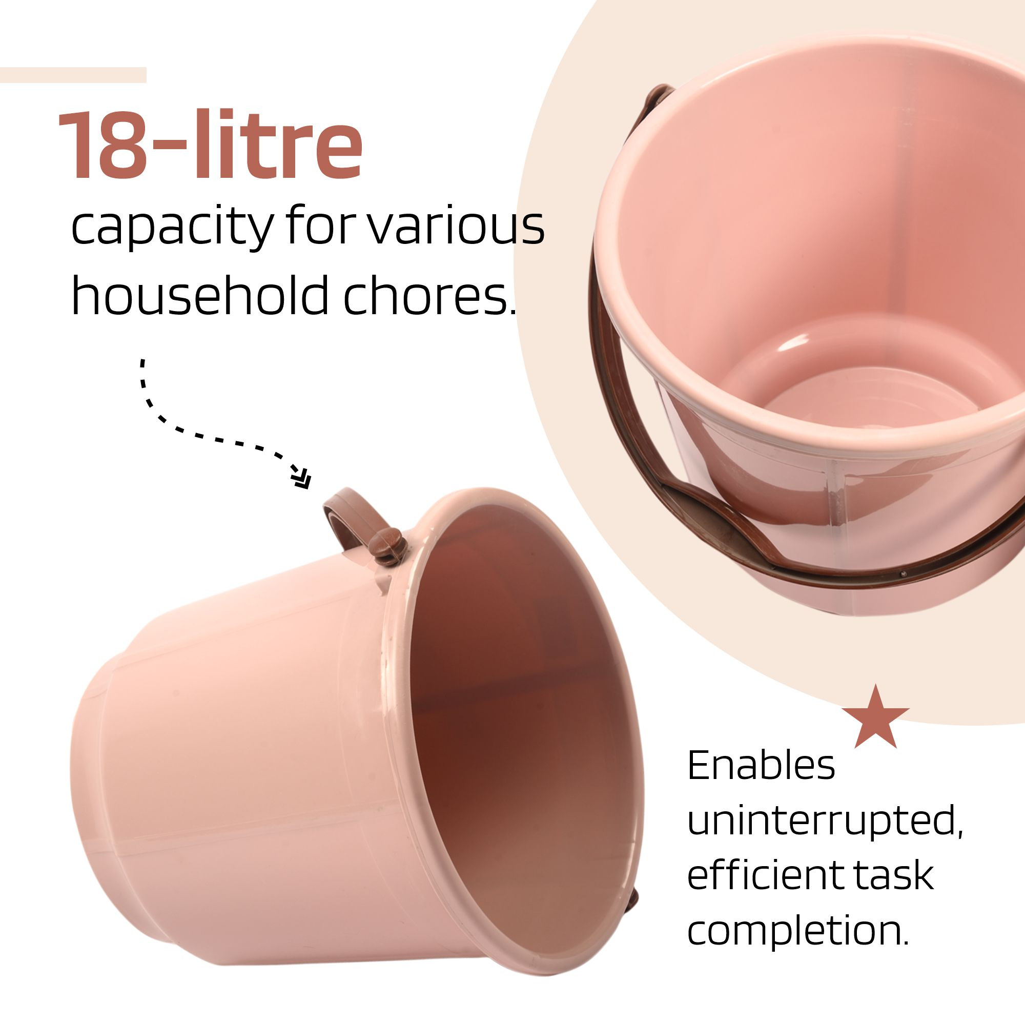Kuber Industries Bucket  18 Liter Bucket for Bathroom  Balti for Bathroom  Plastic Bucket for Daily Use  Bucket with Lid  Handle  Water Storage Bucket  Bathroom Bucket  Peach