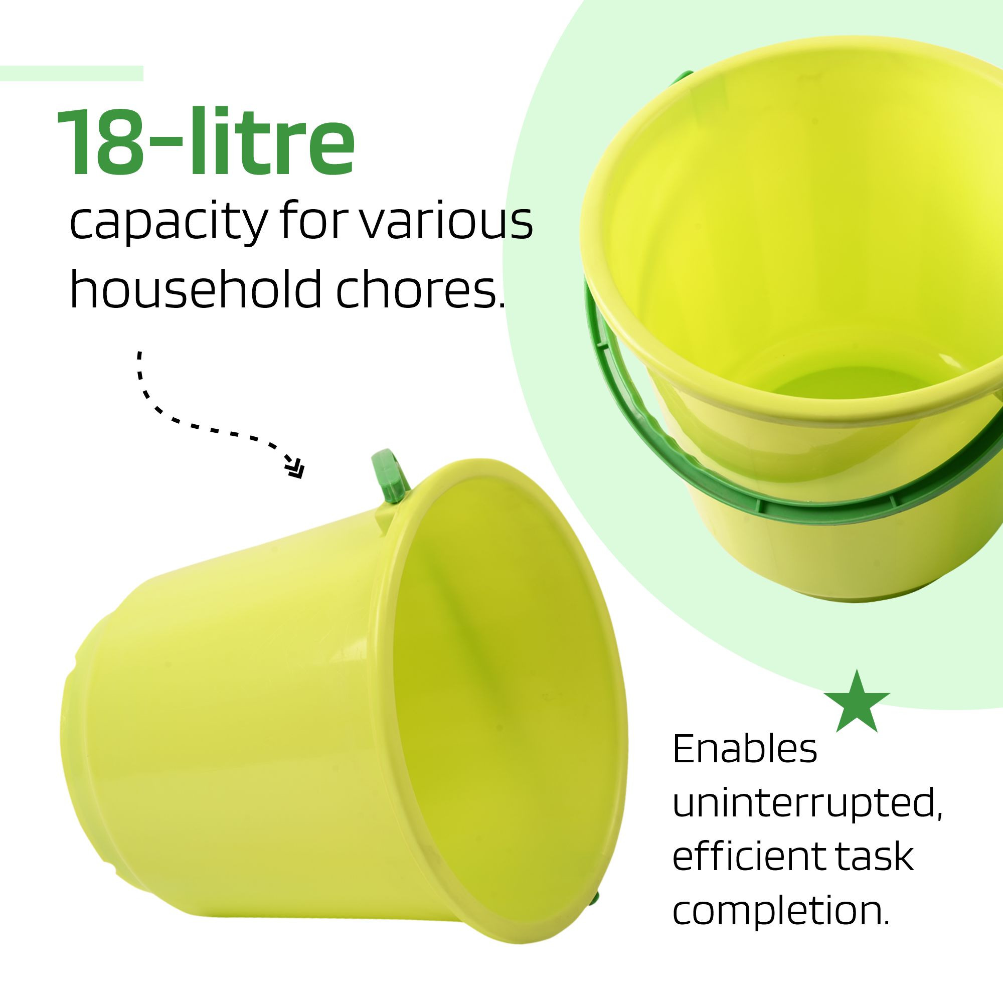 Kuber Industries Bucket  18 Liter Bucket for Bathroom  Balti for Bathroom  Plastic Bucket for Daily Use  Bucket with Lid  Handle  Water Storage Bucket  Bathroom Bucket  Green