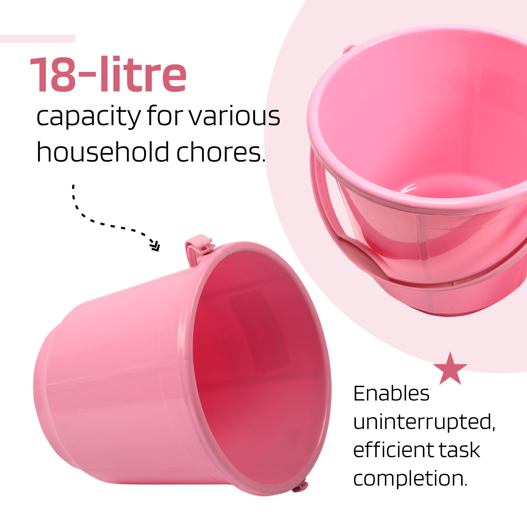 Kuber Industries Bucket  18 Liter Bucket for Bathroom  Balti for Bathroom  Plastic Bucket for Daily Use  Bucket with Lid  Handle  Water Storage Bucket  Bathroom Bucket  Pink