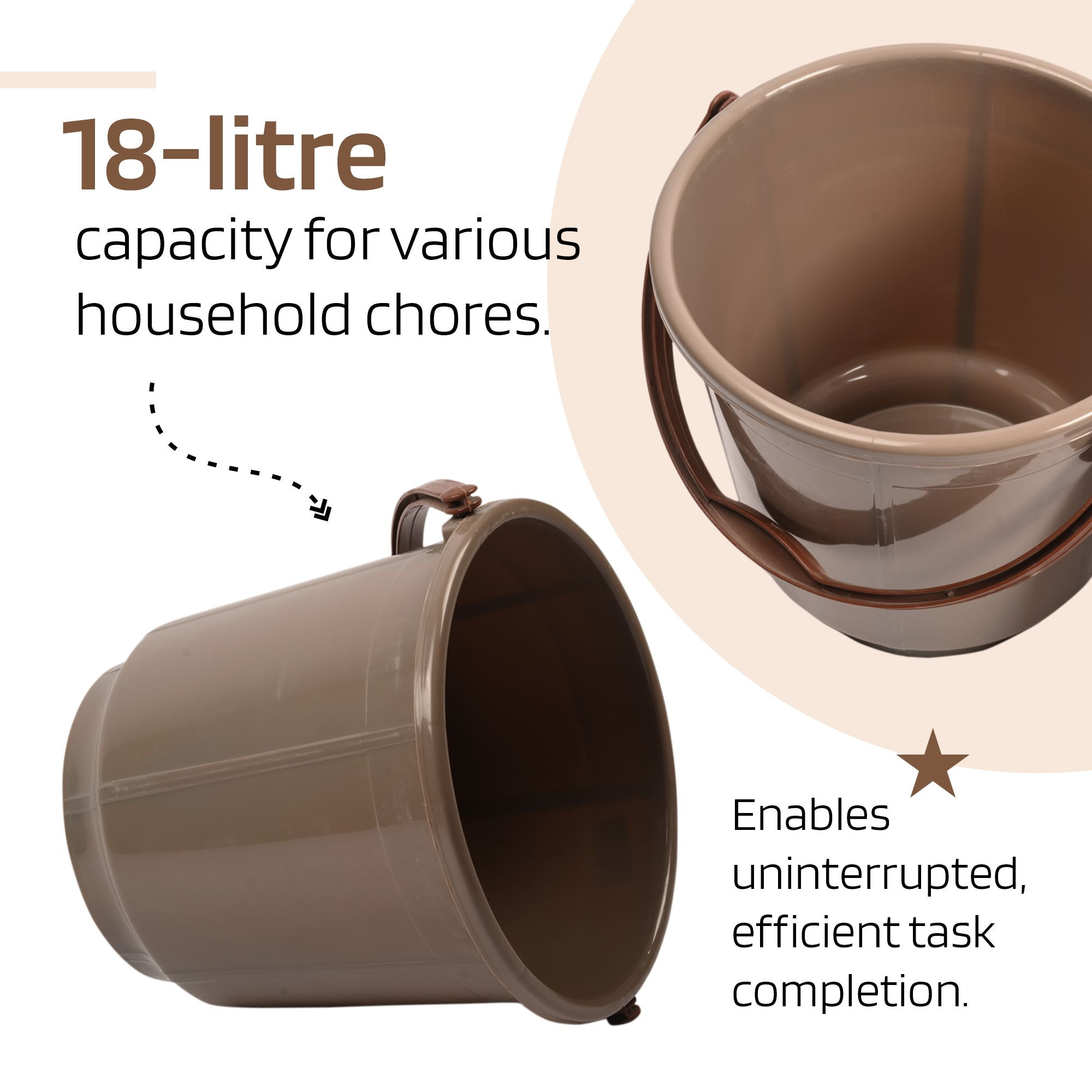 Kuber Industries Bucket  18 Liter Bucket for Bathroom  Balti for Bathroom  Plastic Bucket for Daily Use  Bucket with Lid  Handle  Water Storage Bucket  Bathroom Bucket  Mink Grey