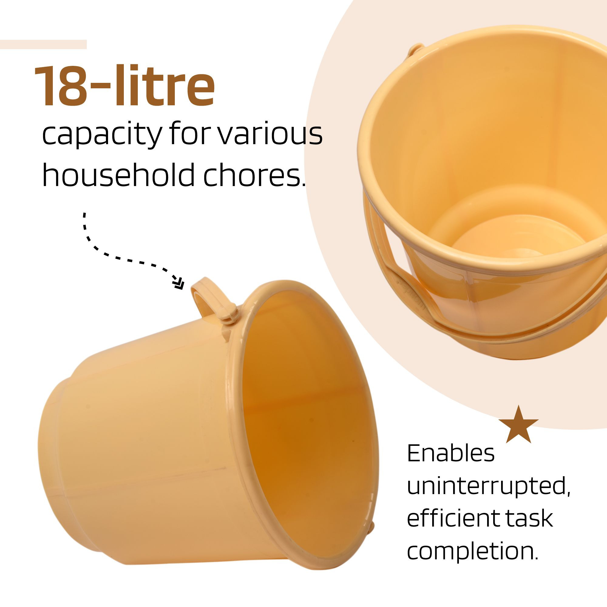 Kuber Industries Bucket  18 Liter Bucket for Bathroom  Balti for Bathroom  Plastic Bucket for Daily Use  Bucket with Lid  Handle  Water Storage Bucket  Bathroom Bucket  Cream