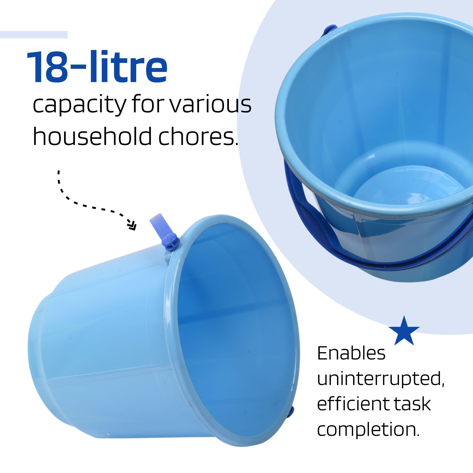 Kuber Industries Bucket  18 Liter Bucket for Bathroom  Balti for Bathroom  Plastic Bucket for Daily Use  Bucket with Lid  Handle  Water Storage Bucket  Bathroom Bucket  Blue