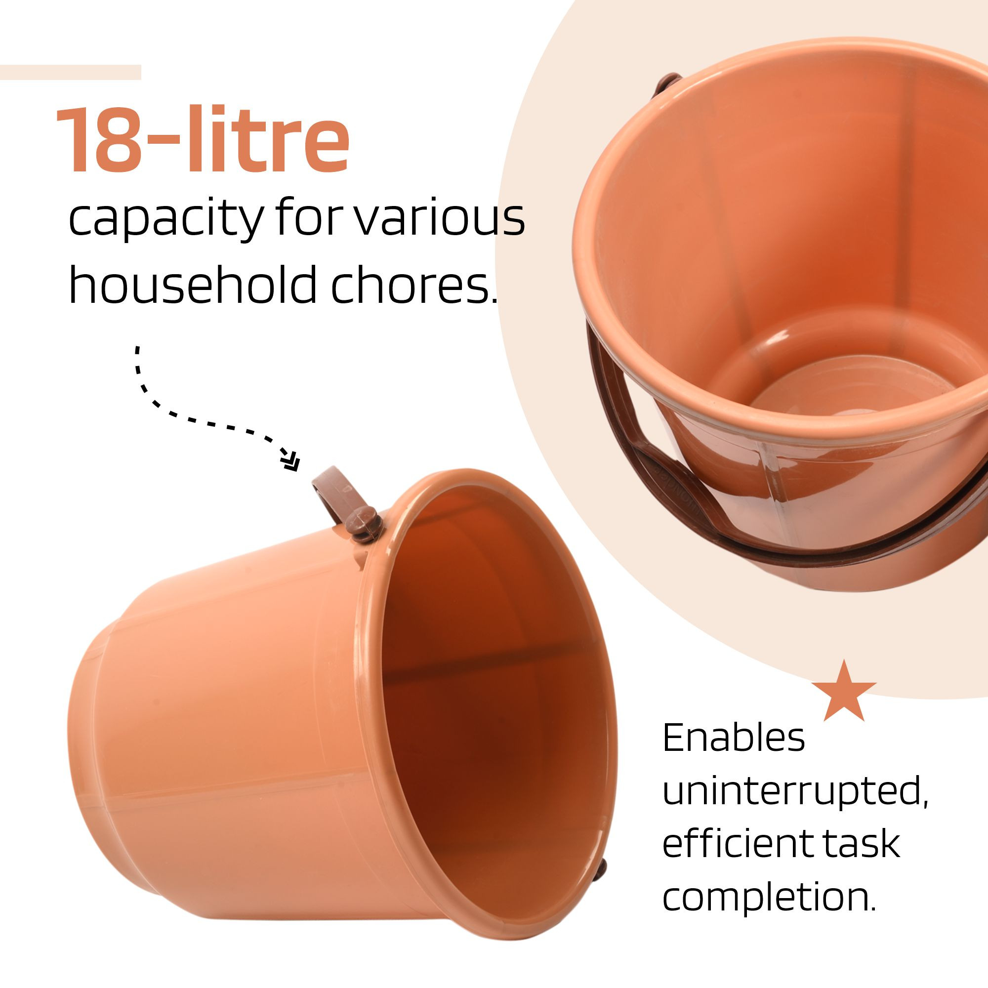 Kuber Industries Bucket  18 Liter Bucket for Bathroom  Balti for Bathroom  Plastic Bucket for Daily Use  Bucket with Lid  Handle  Water Storage Bucket  Bathroom Bucket  Coffee