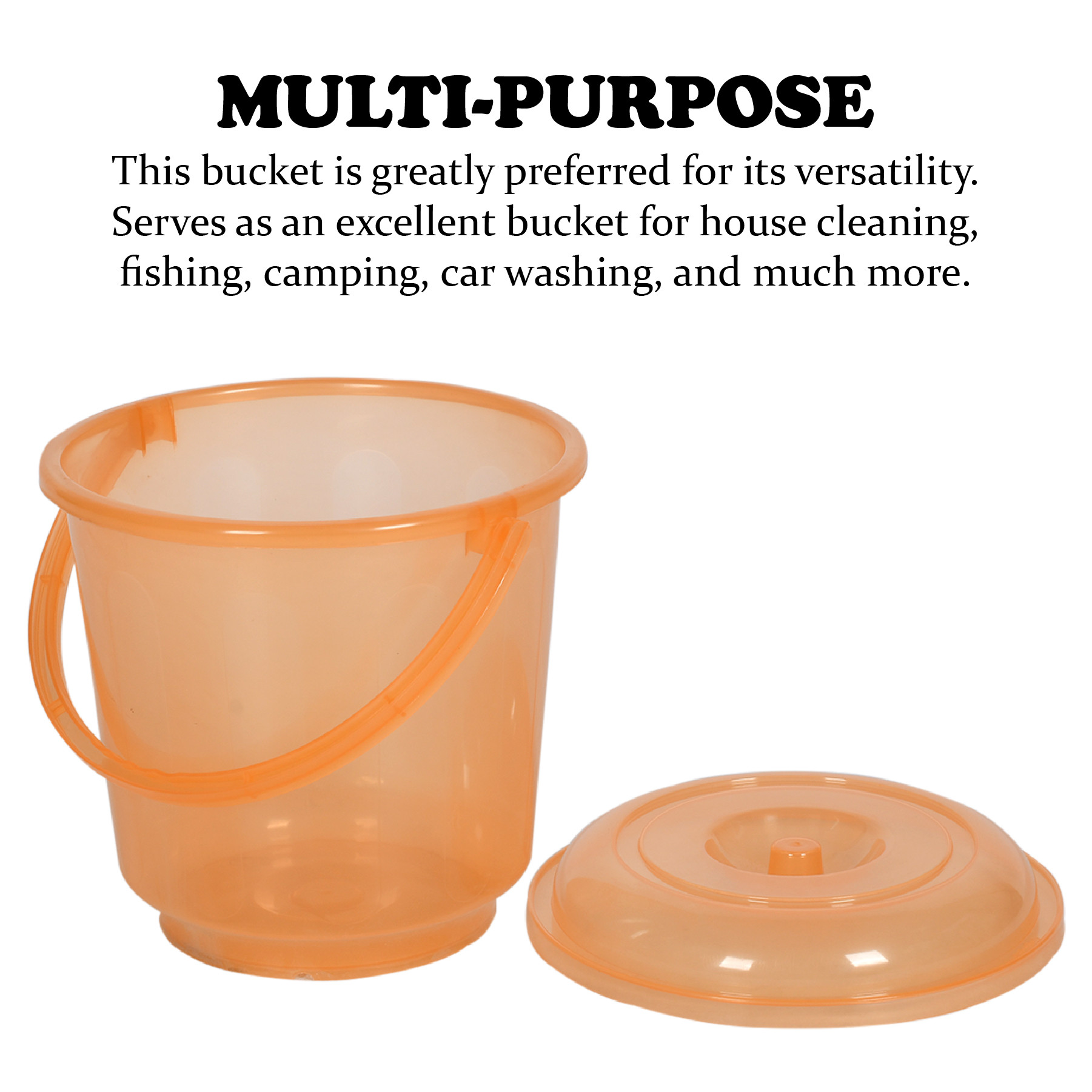Kuber Industries Bucket  Bathroom Bucket  Utility Bucket for Daily Use  Bucket for Bathing  Water Storage Bucket  Bucket with Handle  Lid  13 LTR  SUPER-013  Transparent Orange