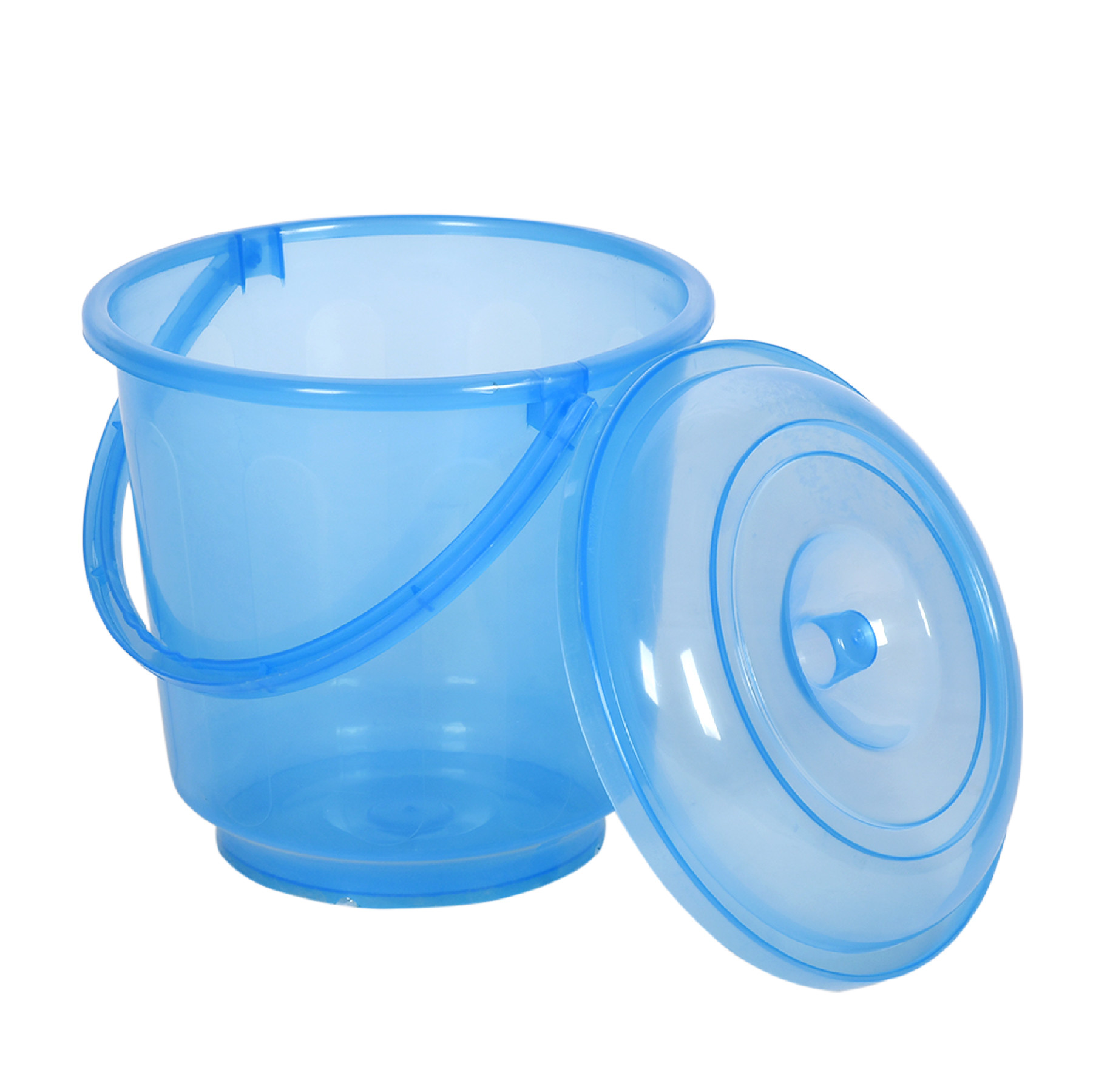 Kuber Industries Bucket  Bathroom Bucket  Utility Bucket for Daily Use  Bucket for Bathing  Water Storage Bucket  Bucket with Handle  Lid  13 LTR  SUPER-013  Transparent Blue