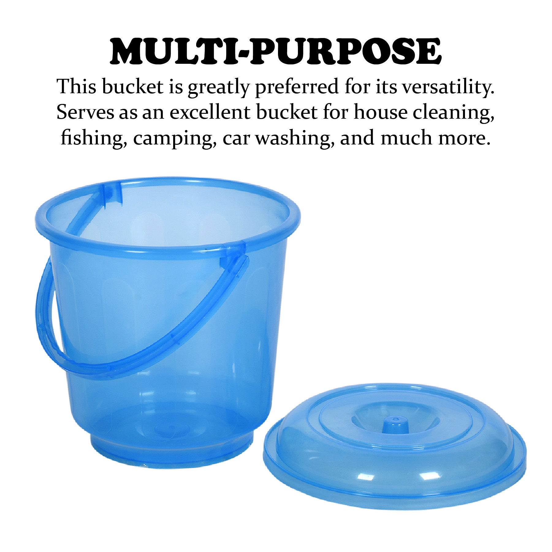 Kuber Industries Bucket  Bathroom Bucket  Utility Bucket for Daily Use  Bucket for Bathing  Water Storage Bucket  Bucket with Handle  Lid  13 LTR  SUPER-013  Transparent Blue