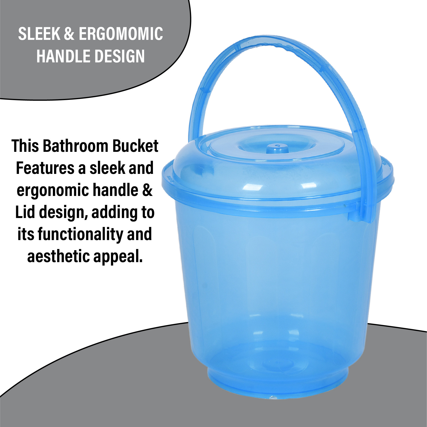 Kuber Industries Bucket | Bathroom Bucket | Utility Bucket for Daily Use | Bucket for Bathing | Water Storage Bucket | Bucket with Handle & Lid | 13 LTR | SUPER-013 | Transparent Blue