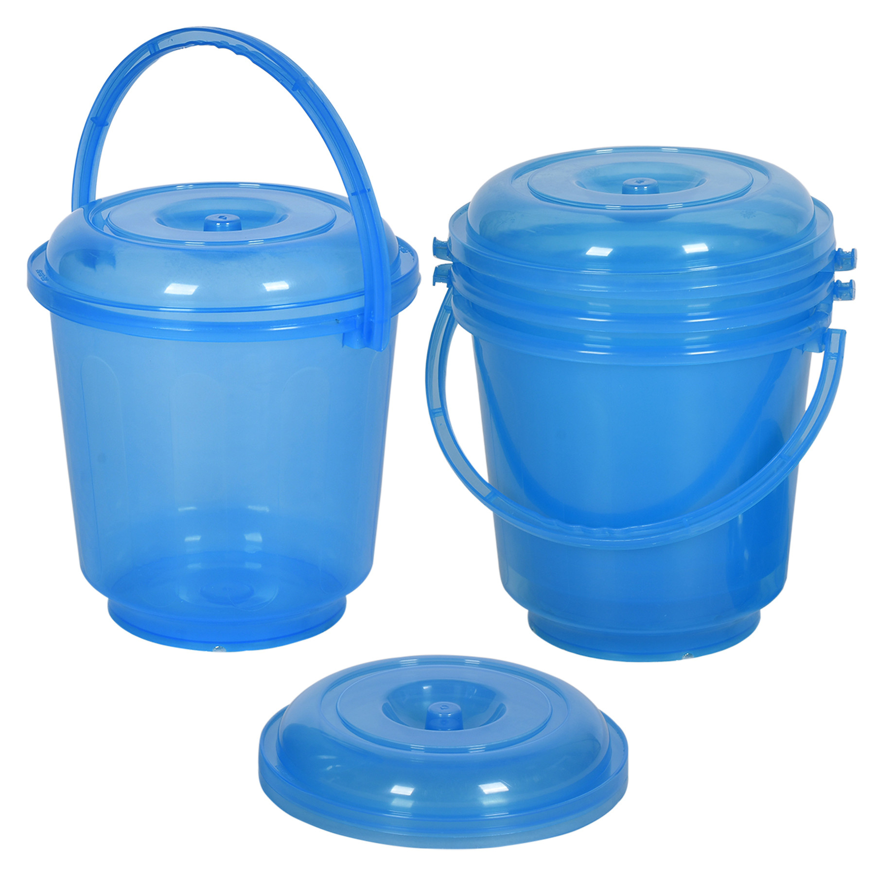 Kuber Industries Bucket | Bathroom Bucket | Utility Bucket for Daily Use | Bucket for Bathing | Water Storage Bucket | Bucket with Handle & Lid | 13 LTR | SUPER-013 | Transparent Blue