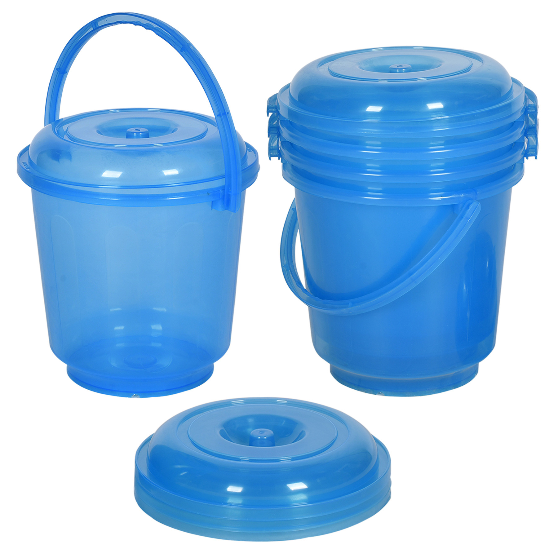 Kuber Industries Bucket | Bathroom Bucket | Utility Bucket for Daily Use | Bucket for Bathing | Water Storage Bucket | Bucket with Handle & Lid | 13 LTR | SUPER-013 | Transparent Blue