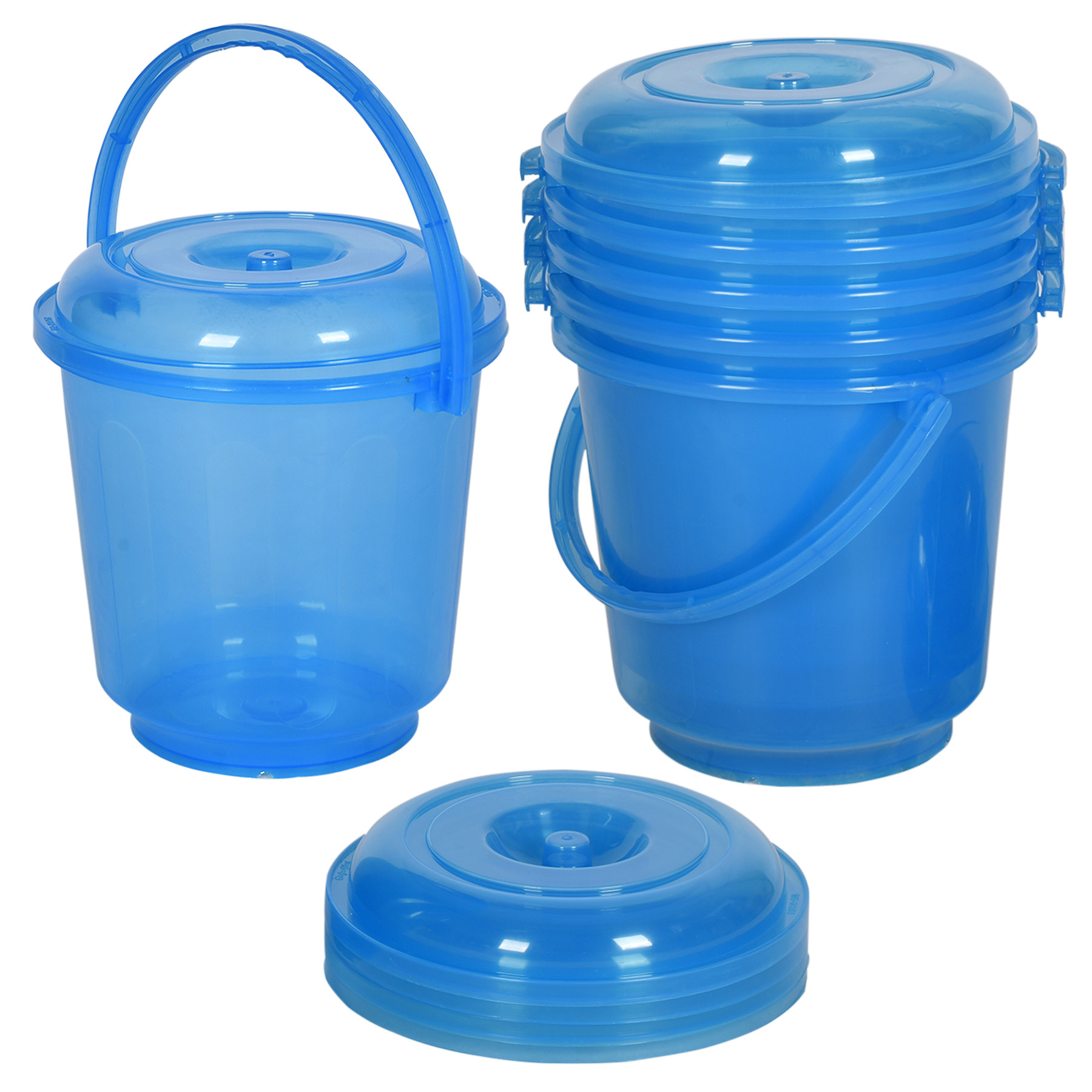 Kuber Industries Bucket | Bathroom Bucket | Utility Bucket for Daily Use | Bucket for Bathing | Water Storage Bucket | Bucket with Handle & Lid | 13 LTR | SUPER-013 | Transparent Blue