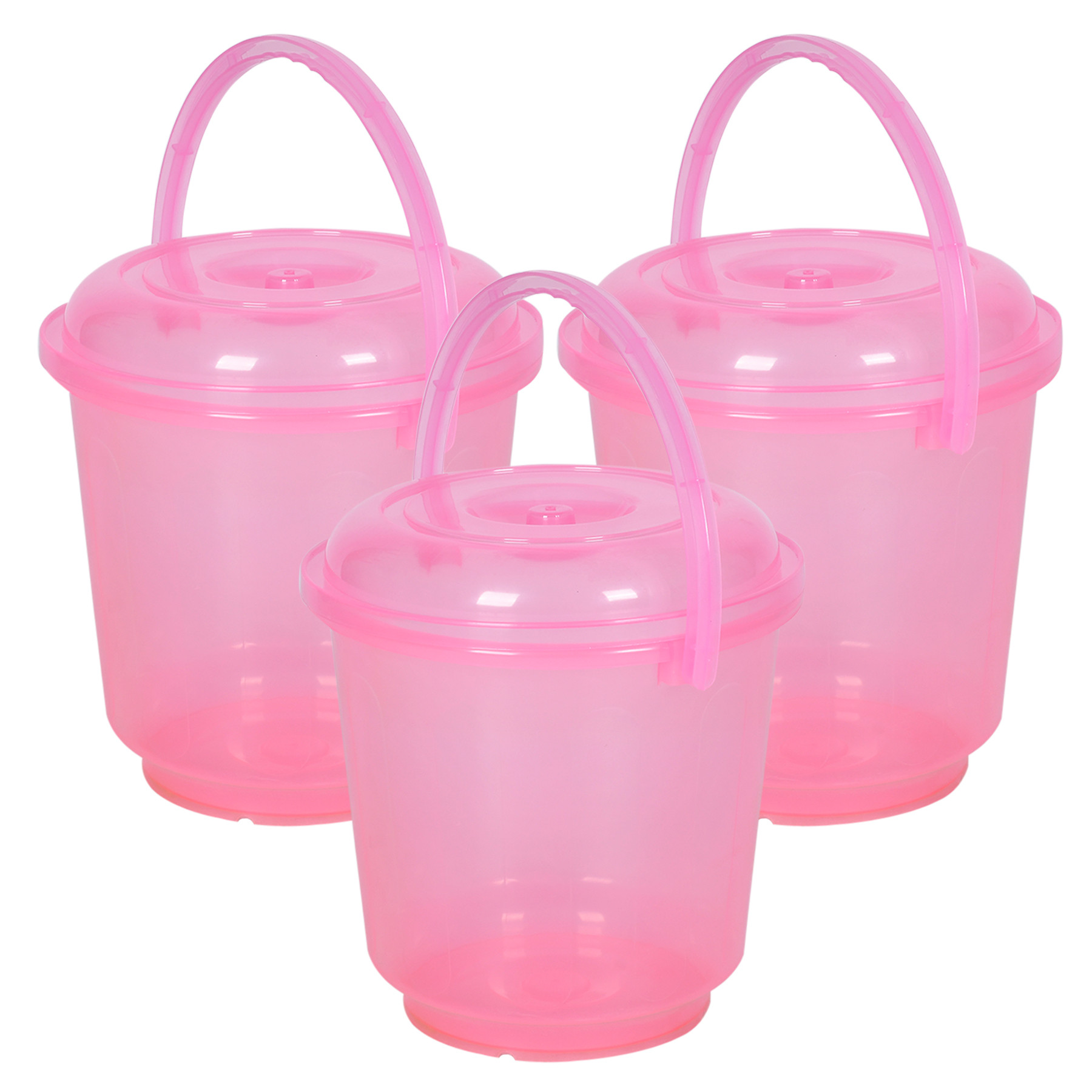 Kuber Industries Bucket | Bathroom Bucket | Utility Bucket for Daily Use | Bucket for Bathing | Water Storage Bucket | Bucket with Handle & Lid | 13 LTR | SUPER-013 | Transparent Pink