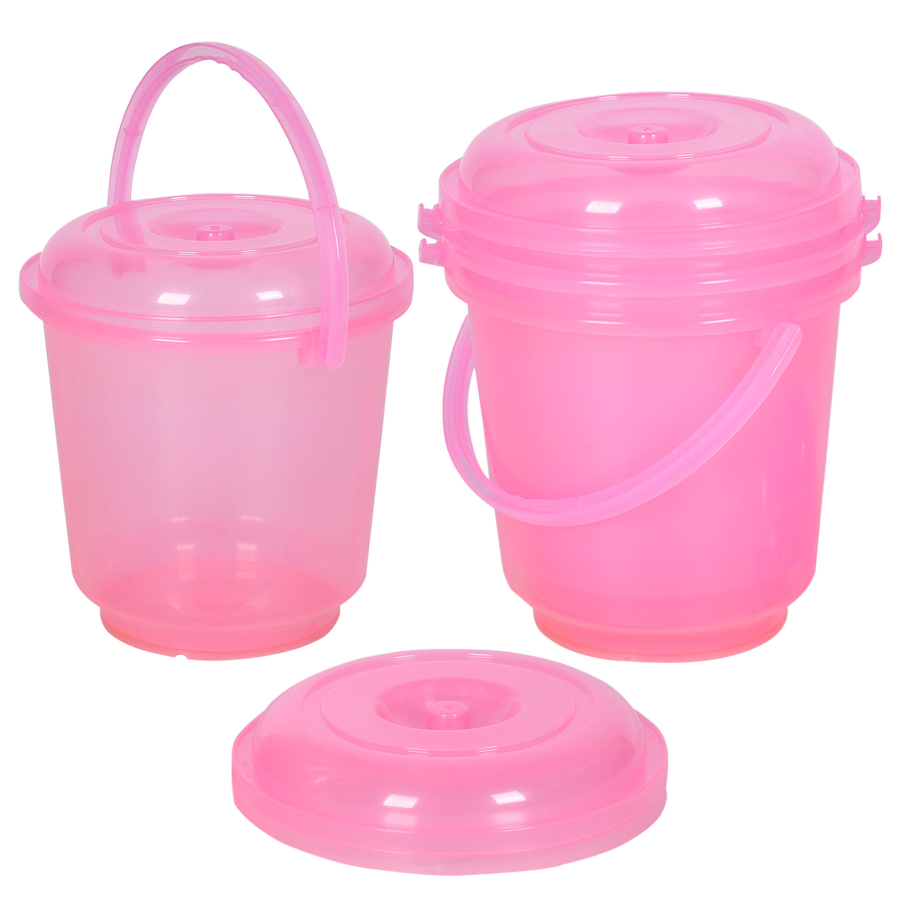 Kuber Industries Bucket | Bathroom Bucket | Utility Bucket for Daily Use | Bucket for Bathing | Water Storage Bucket | Bucket with Handle & Lid | 13 LTR | SUPER-013 | Transparent Pink