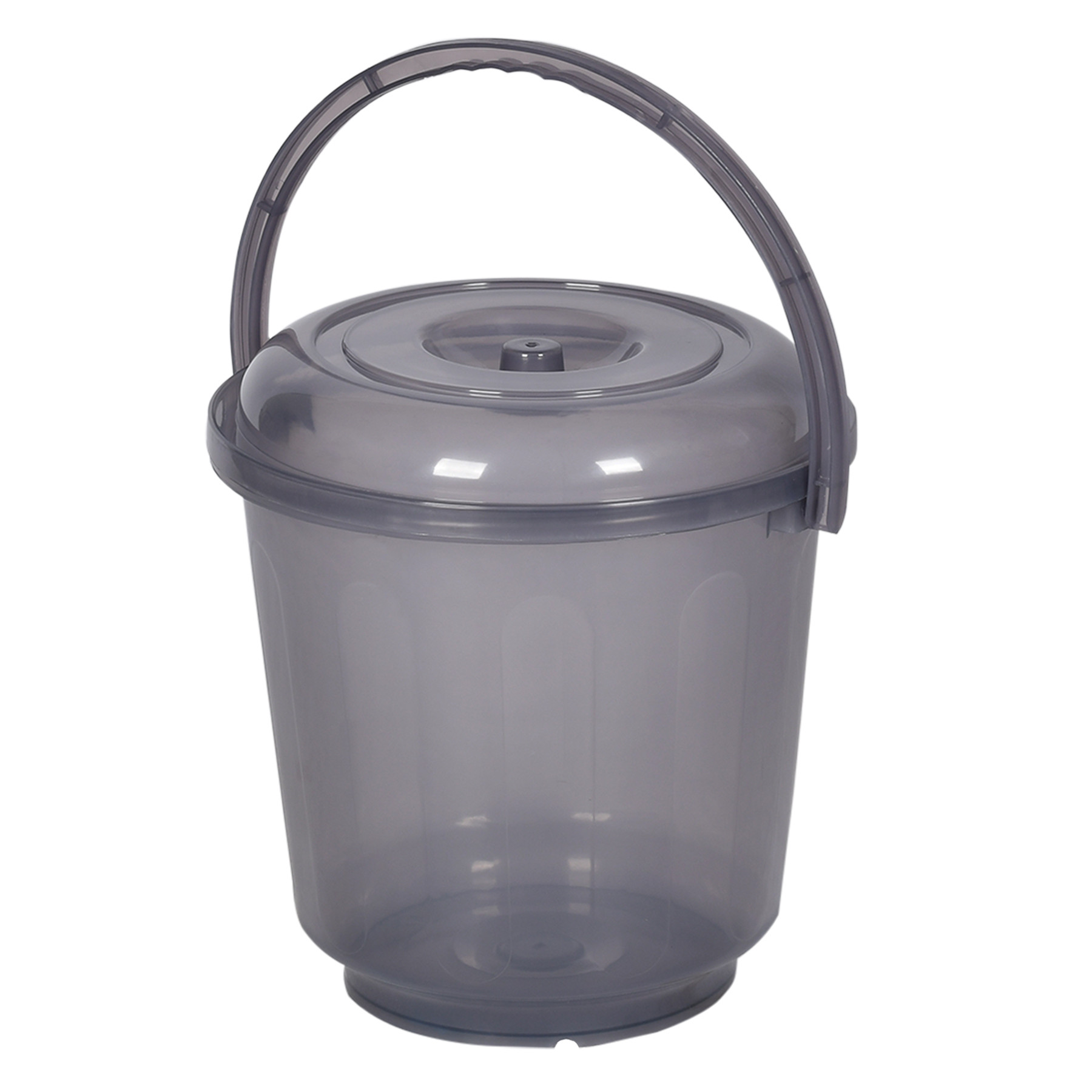 Kuber Industries Bucket | Bathroom Bucket | Utility Bucket for Daily Use | Bucket for Bathing | Water Storage Bucket | Bucket with Handle & Lid | 13 LTR | SUPER-013 | Transparent Gray