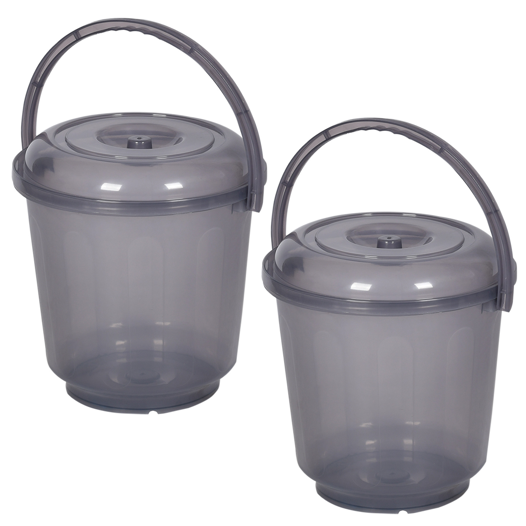 Kuber Industries Bucket | Bathroom Bucket | Utility Bucket for Daily Use | Bucket for Bathing | Water Storage Bucket | Bucket with Handle & Lid | 13 LTR | SUPER-013 | Transparent Gray