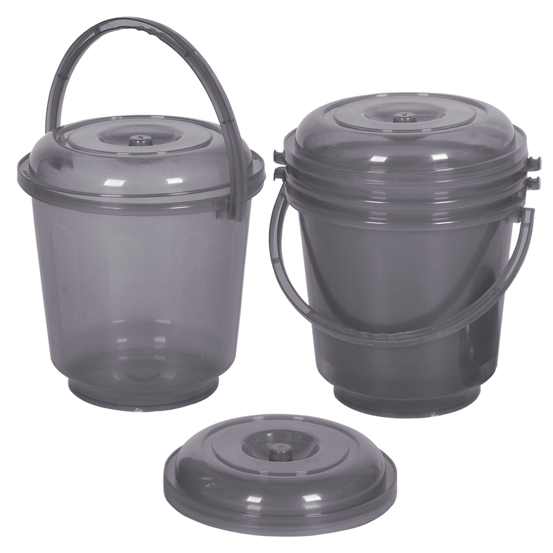 Kuber Industries Bucket | Bathroom Bucket | Utility Bucket for Daily Use | Bucket for Bathing | Water Storage Bucket | Bucket with Handle & Lid | 13 LTR | SUPER-013 | Transparent Gray