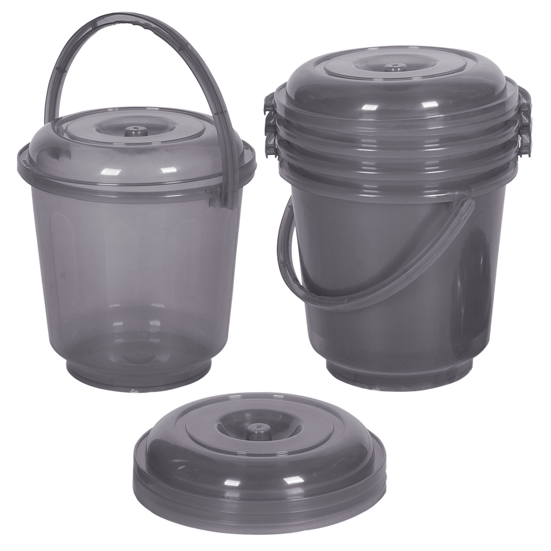 Kuber Industries Bucket | Bathroom Bucket | Utility Bucket for Daily Use | Bucket for Bathing | Water Storage Bucket | Bucket with Handle & Lid | 13 LTR | SUPER-013 | Transparent Gray