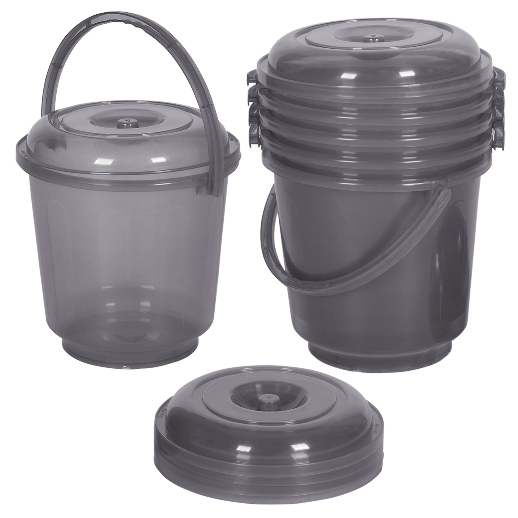 Kuber Industries Bucket | Bathroom Bucket | Utility Bucket for Daily Use | Bucket for Bathing | Water Storage Bucket | Bucket with Handle & Lid | 13 LTR | SUPER-013 | Transparent Gray