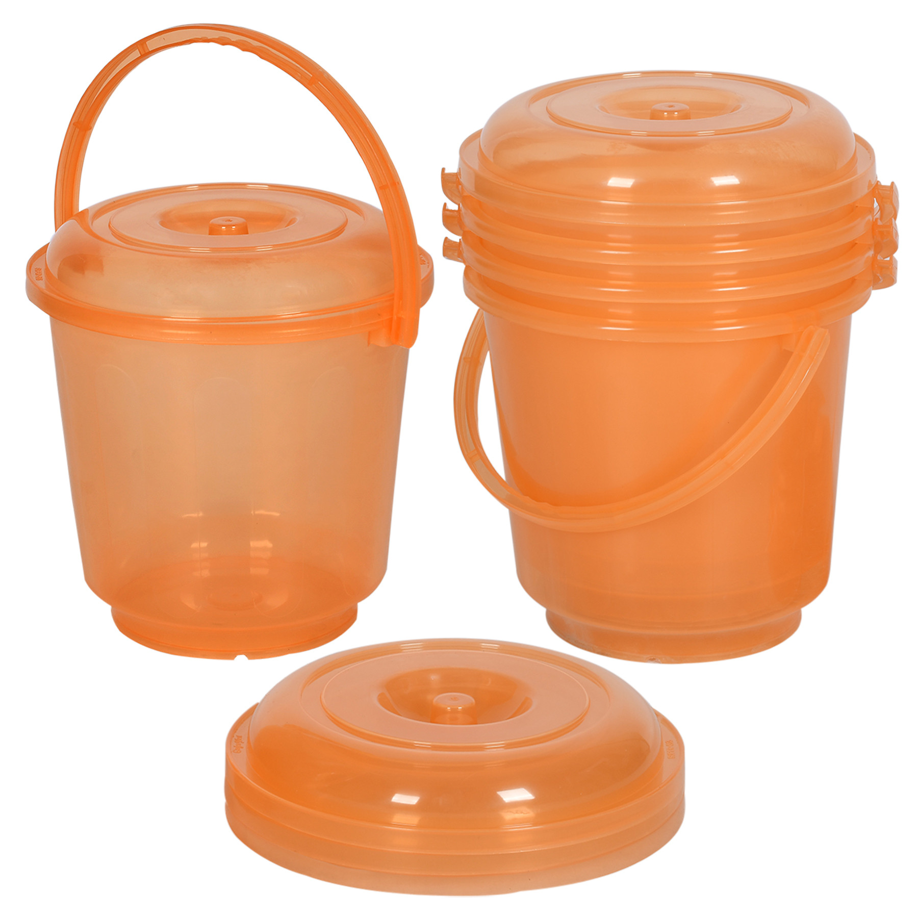 Kuber Industries Bucket | Bathroom Bucket | Utility Bucket for Daily Use | Bucket for Bathing | Water Storage Bucket | Bucket with Handle & Lid | 13 LTR | SUPER-013 | Transparent Orange