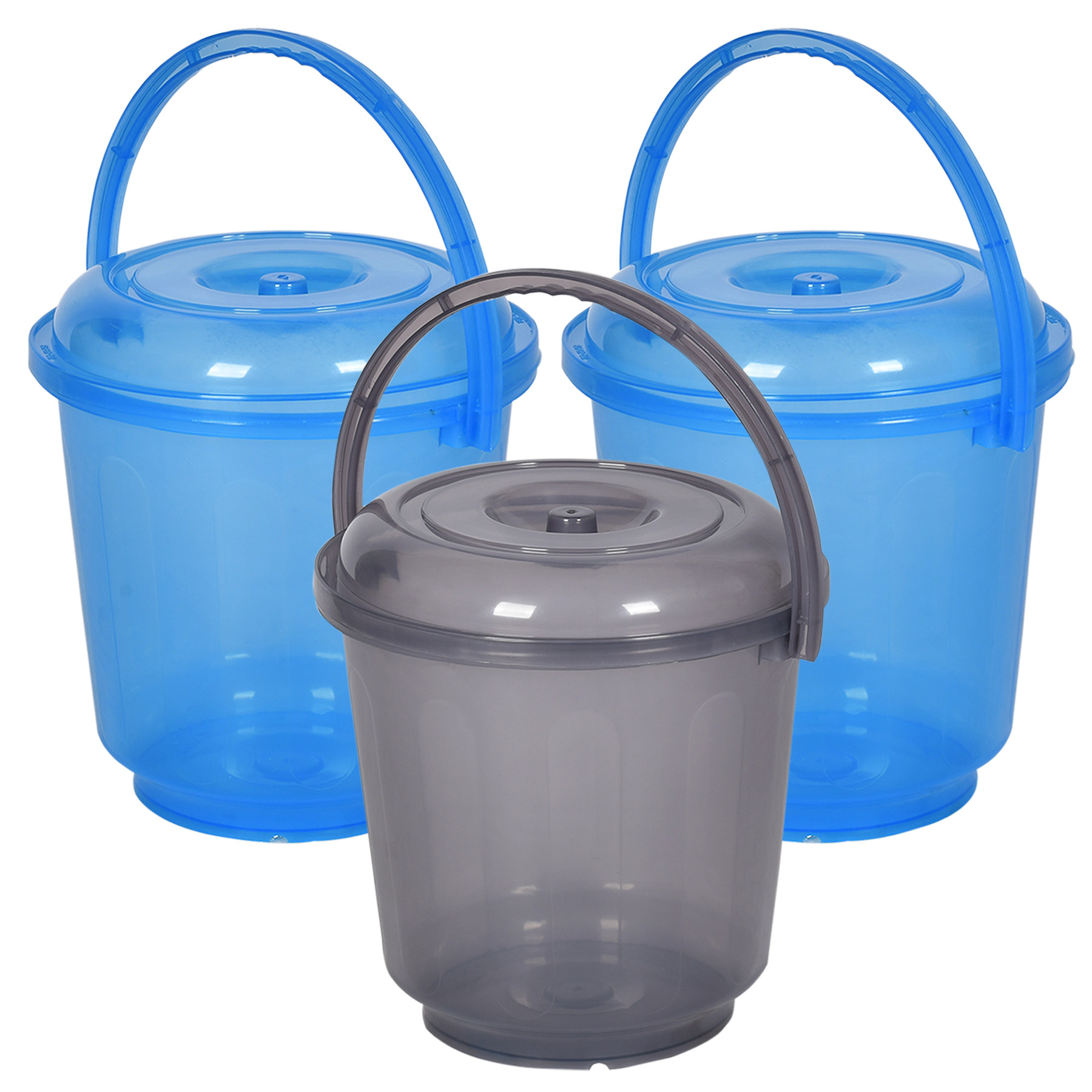 Kuber Industries Bucket | Bathroom Bucket | Utility Bucket for Daily Use | Water Storage Bucket | Bathing Bucket with Handle & Lid | 13 LTR | SUPER-013 | Transparent | Blue & Gray