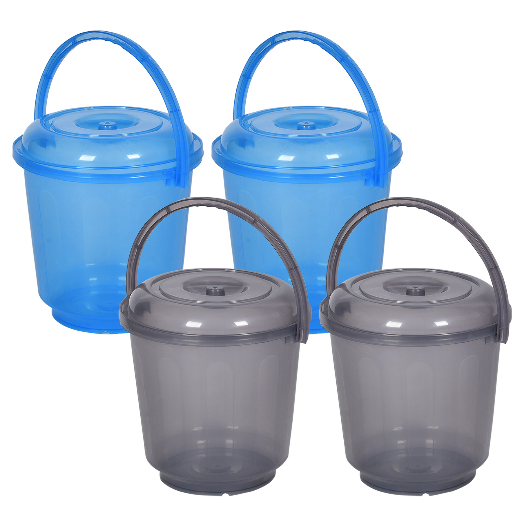 Kuber Industries Bucket | Bathroom Bucket | Utility Bucket for Daily Use | Water Storage Bucket | Bathing Bucket with Handle & Lid | 13 LTR | SUPER-013 | Transparent | Blue & Gray