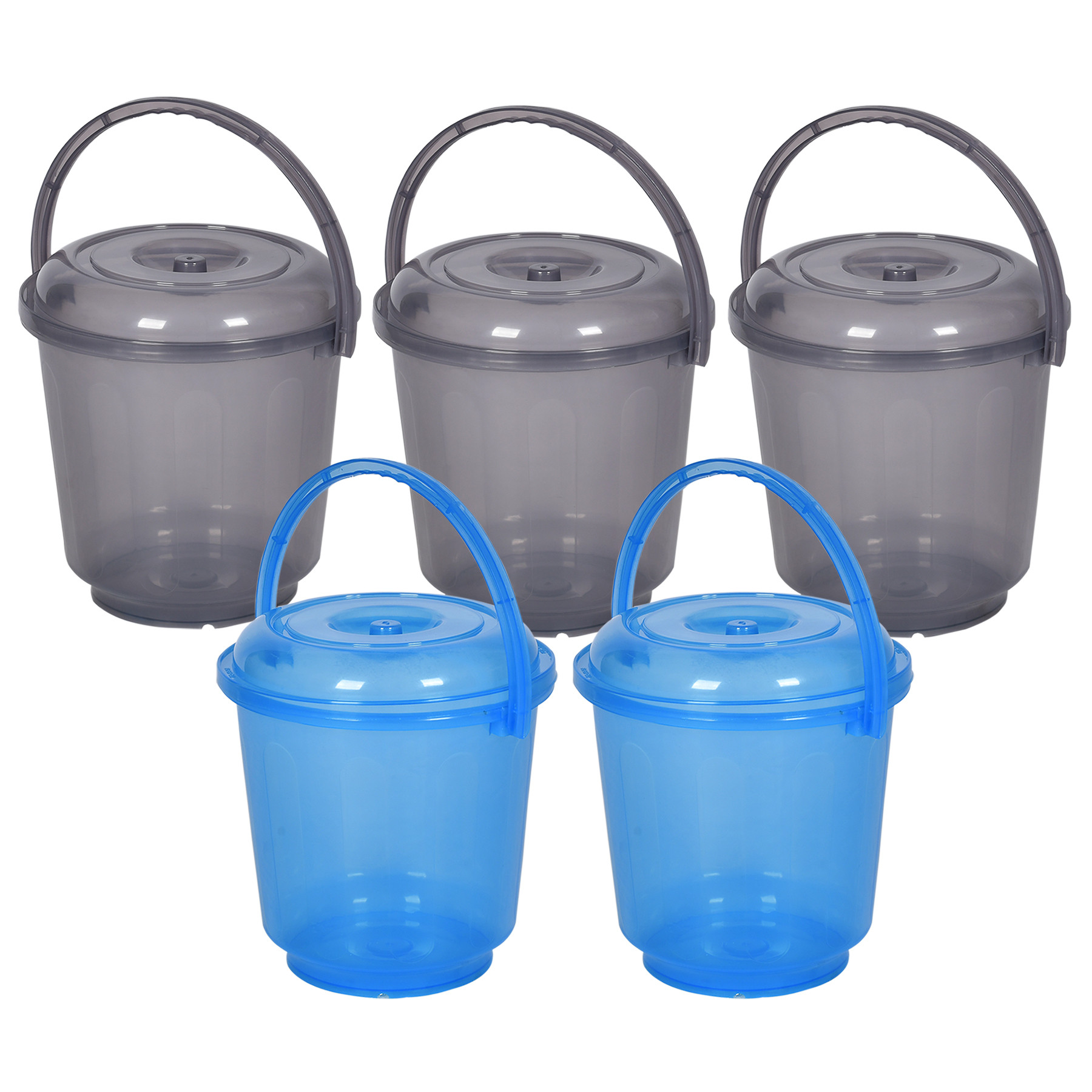 Kuber Industries Bucket | Bathroom Bucket | Utility Bucket for Daily Use | Water Storage Bucket | Bathing Bucket with Handle & Lid | 13 LTR | SUPER-013 | Transparent | Blue & Gray