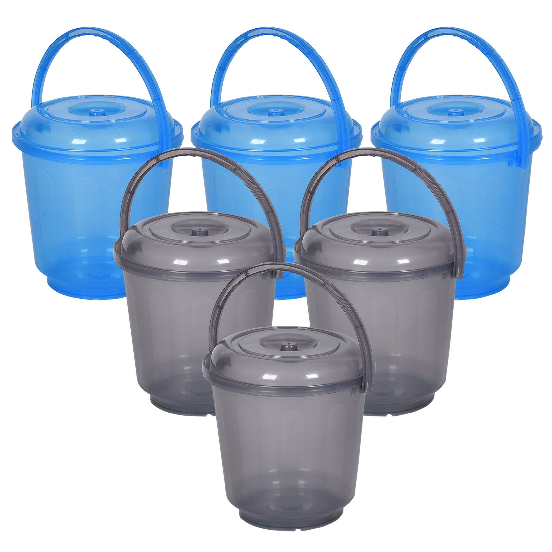 Kuber Industries Bucket | Bathroom Bucket | Utility Bucket for Daily Use | Water Storage Bucket | Bathing Bucket with Handle & Lid | 13 LTR | SUPER-013 | Transparent | Blue & Gray