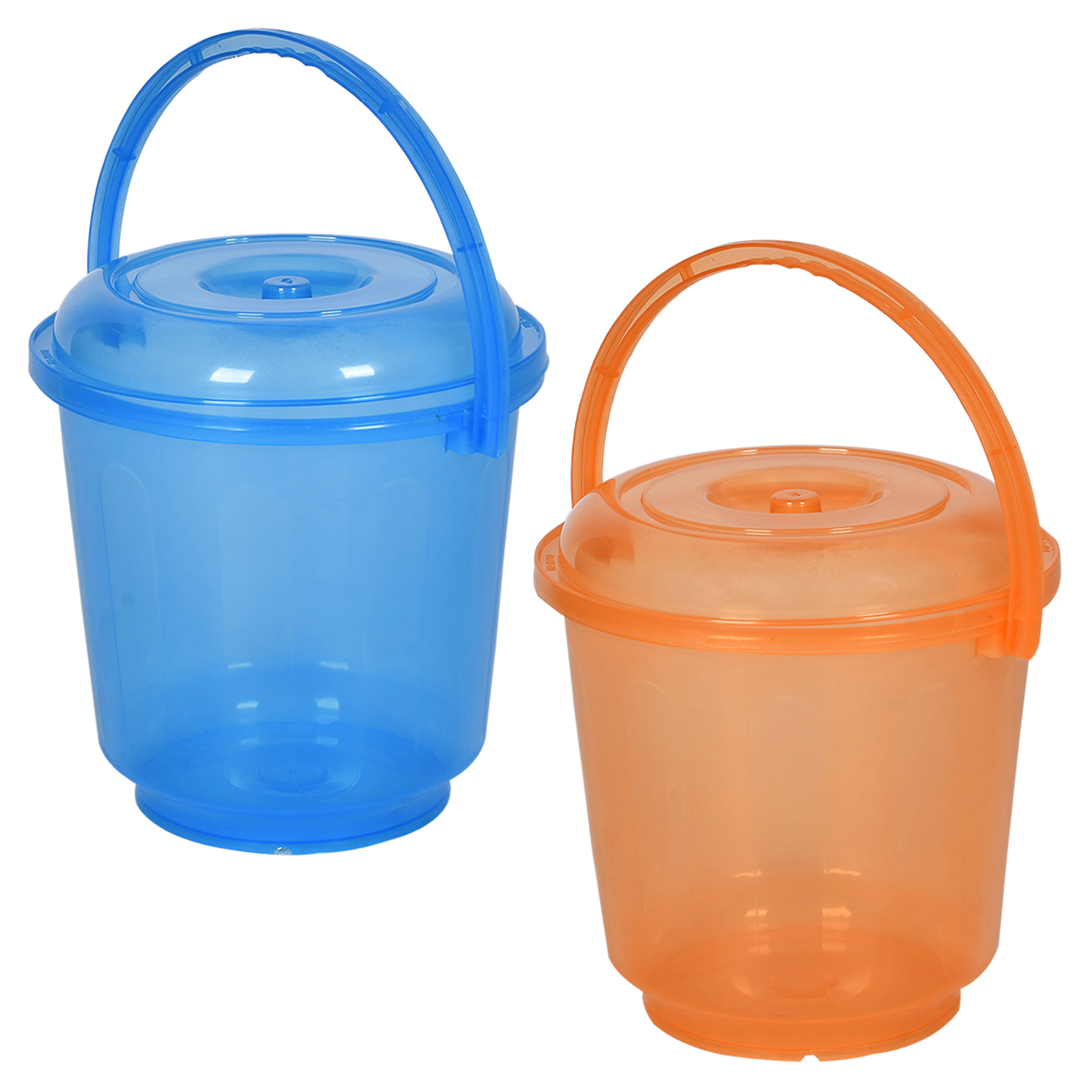 Kuber Industries Bucket | Bathroom Bucket | Utility Bucket for Daily Use | Water Storage Bucket | Bathing Bucket with Handle & Lid | 13 LTR | SUPER-013 | Transparent | Blue & Orange