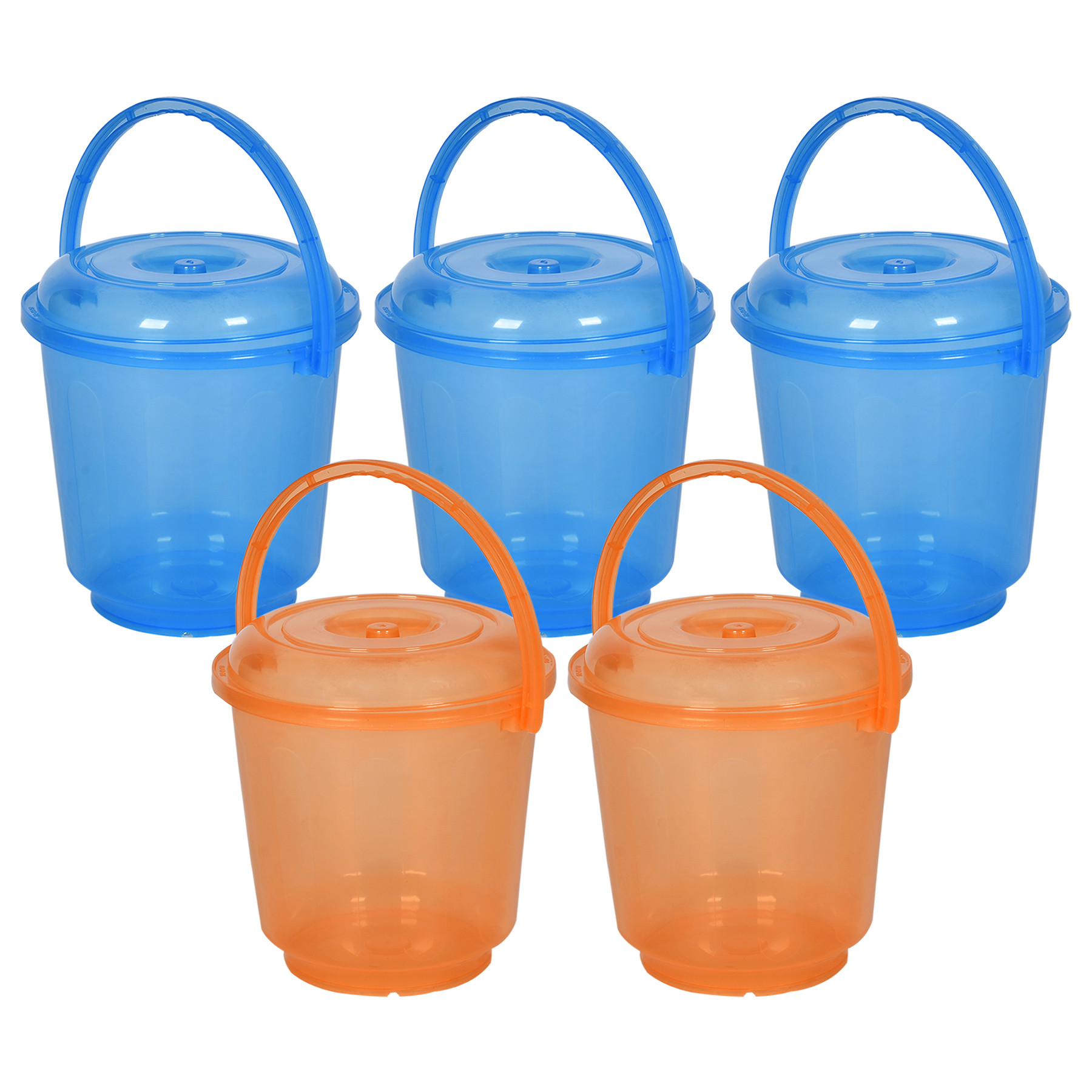 Kuber Industries Bucket | Bathroom Bucket | Utility Bucket for Daily Use | Water Storage Bucket | Bathing Bucket with Handle & Lid | 13 LTR | SUPER-013 | Transparent | Blue & Orange